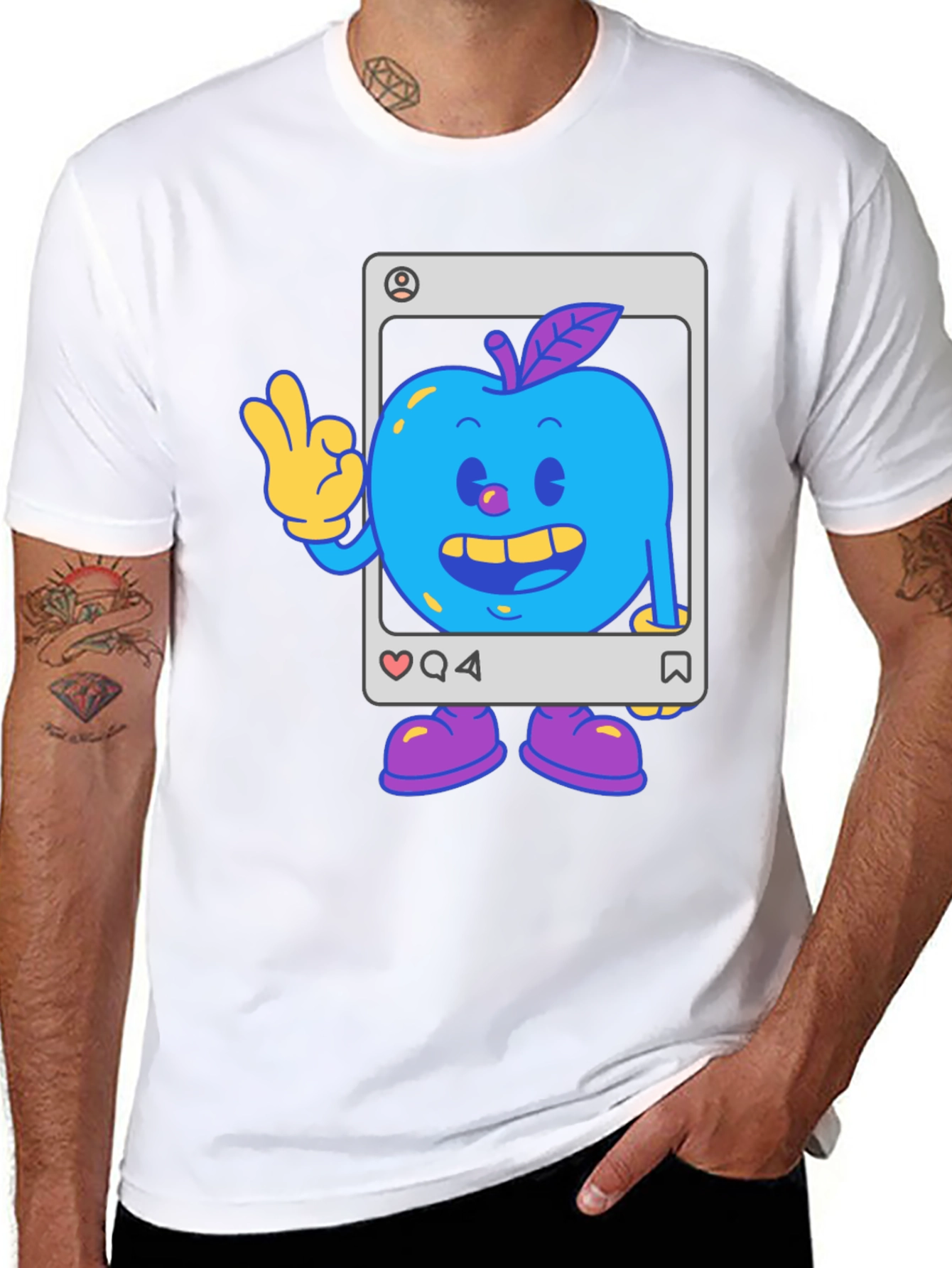 Blue Apple Cartoon Graphic Tee