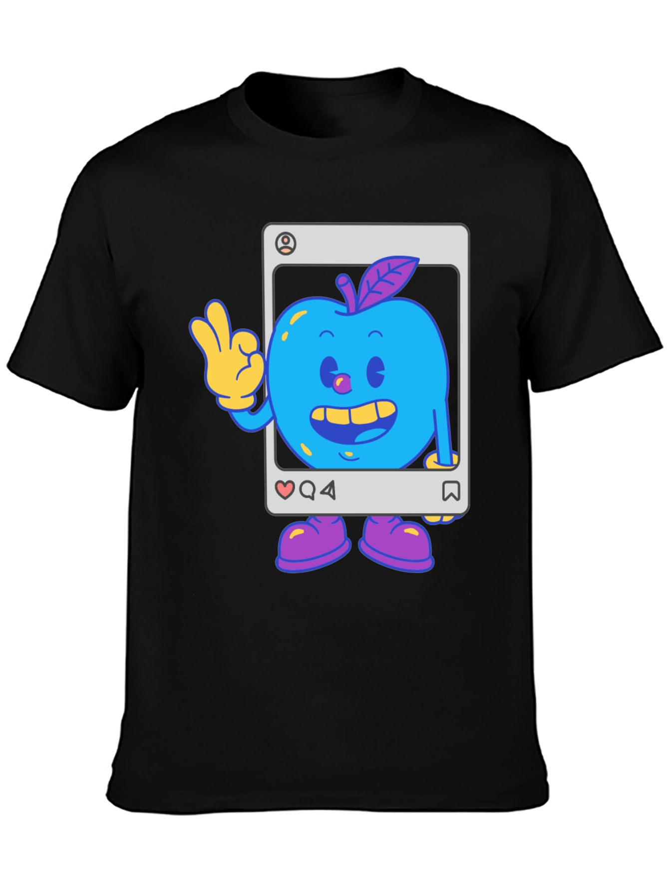Blue Apple Cartoon Graphic Tee