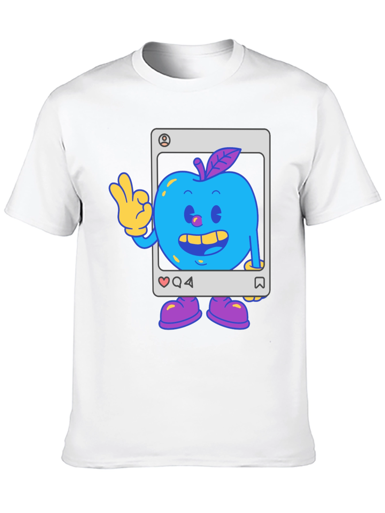 Blue Apple Cartoon Graphic Tee