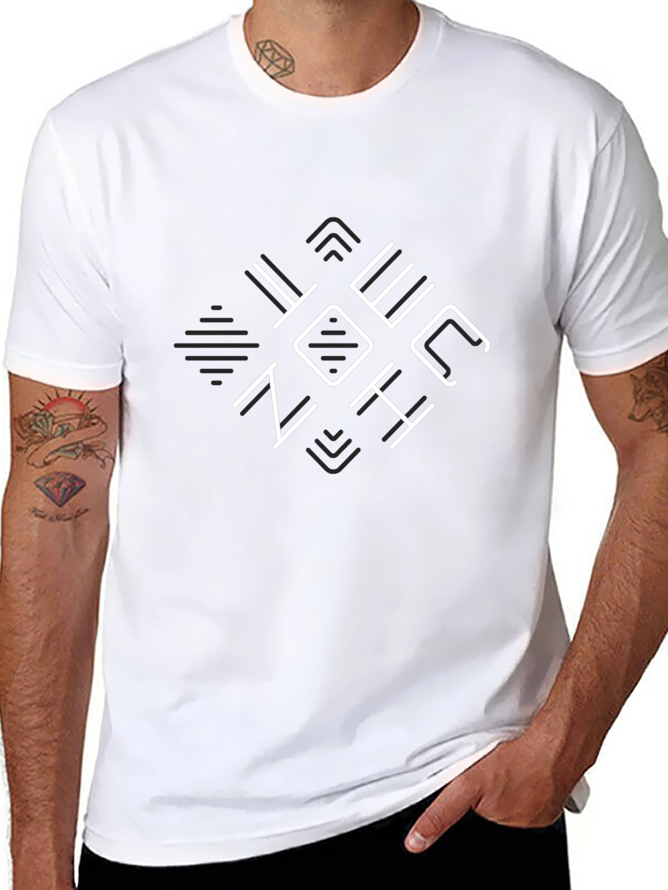Mens Black Graphic T-Shirt - Geometric Design