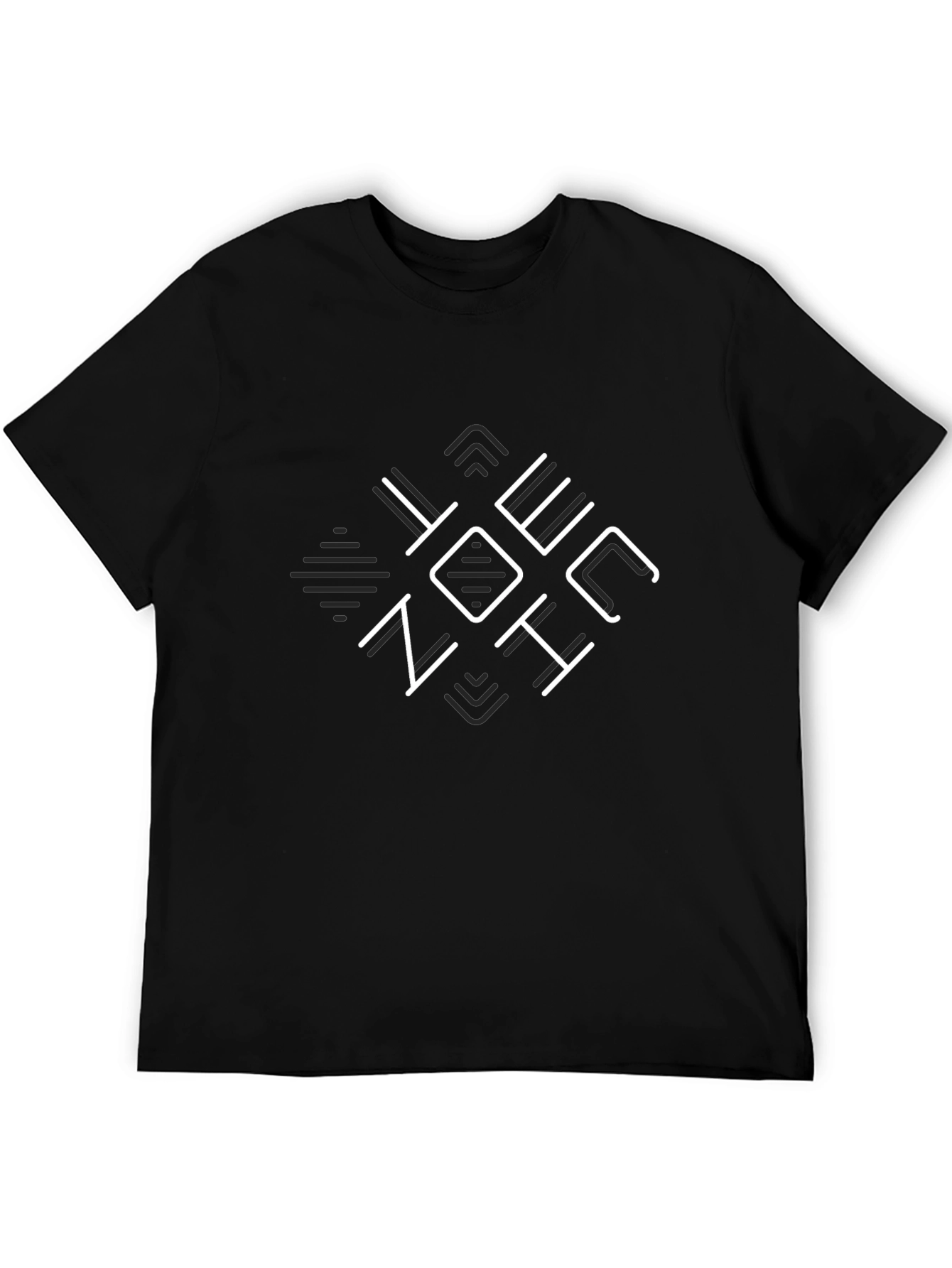Mens Black Graphic T-Shirt - Geometric Design