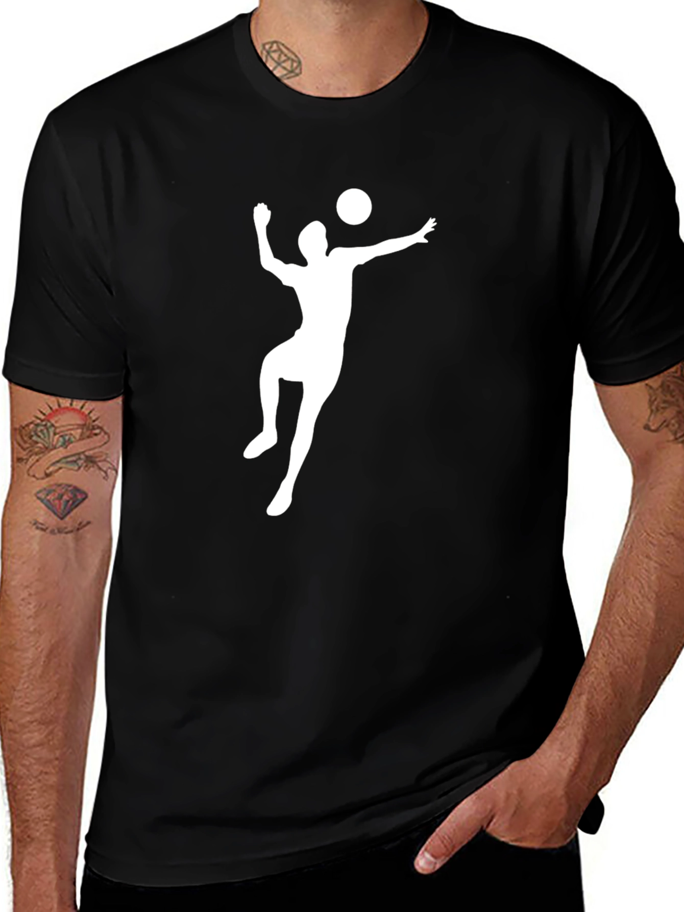 Volleyball Player Graphic Tee - Black Cotton T-Shirt