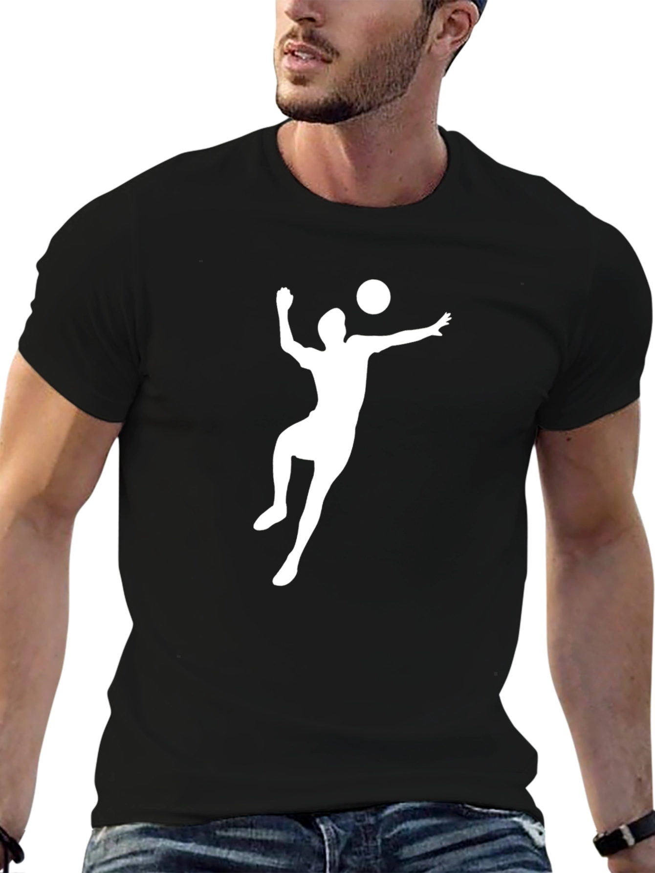 Volleyball Player Graphic Tee - Black Cotton T-Shirt