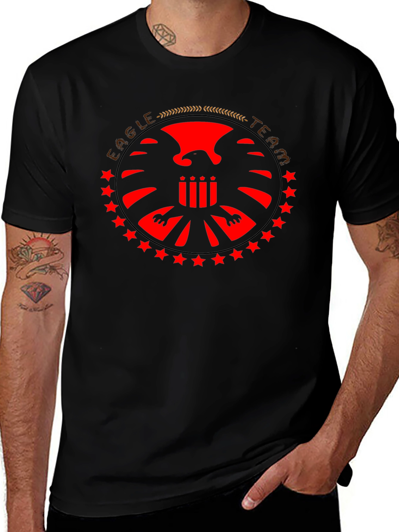 Eagle Team Graphic T-Shirt - Black Cotton Tee