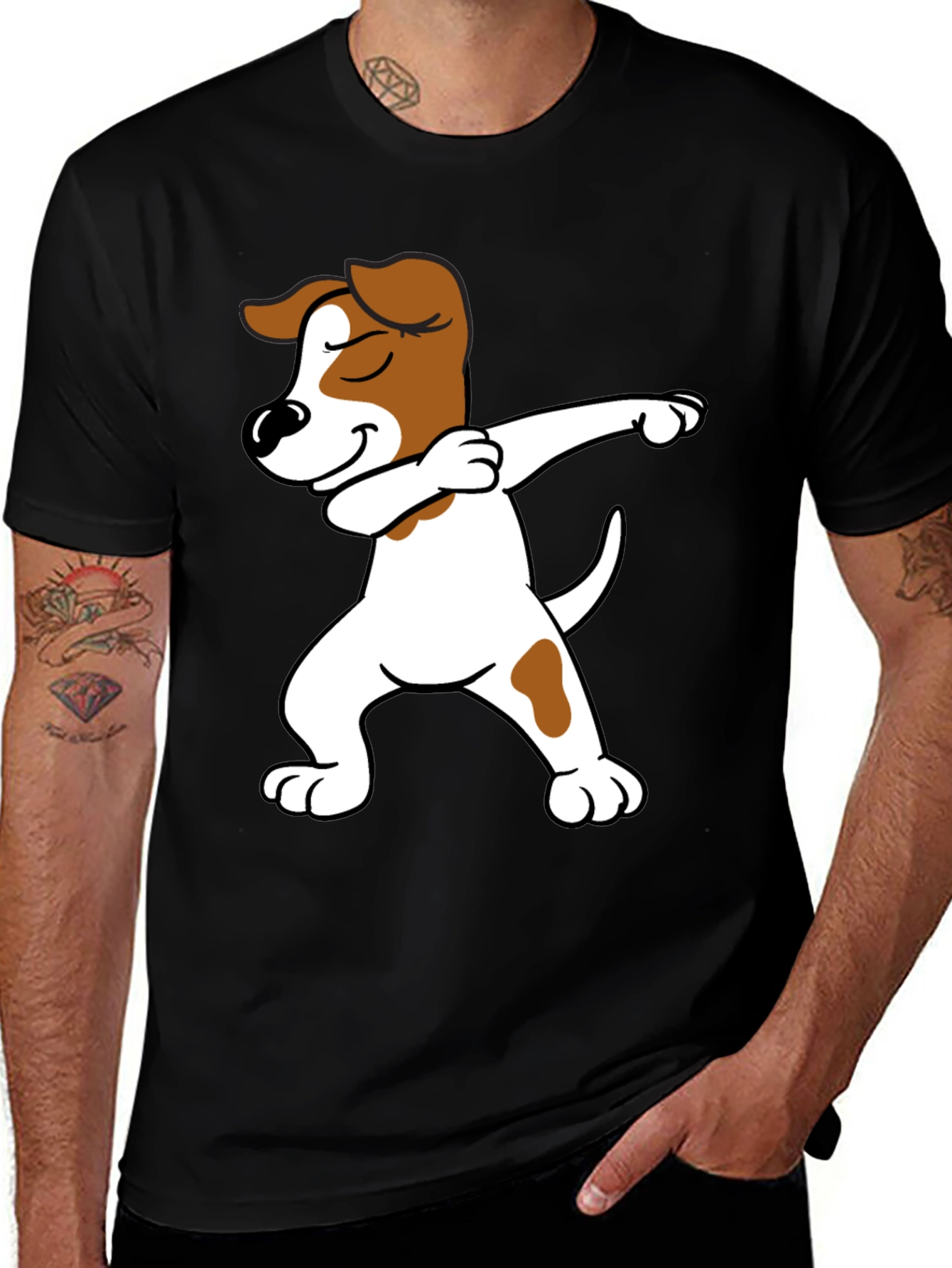 Dabbing Dog Graphic Tee - Black Cotton T-Shirt