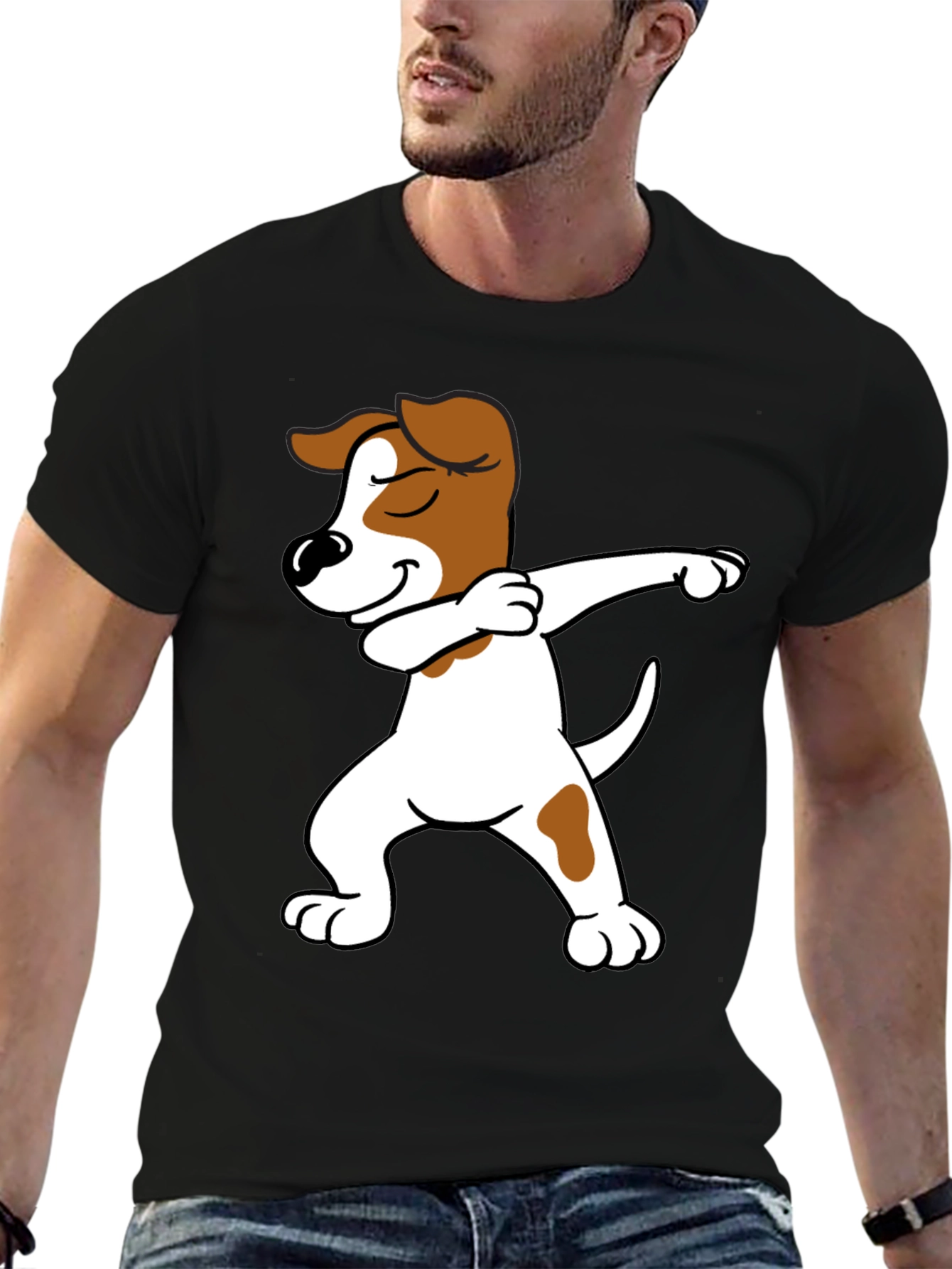 Dabbing Dog Graphic Tee - Black Cotton T-Shirt