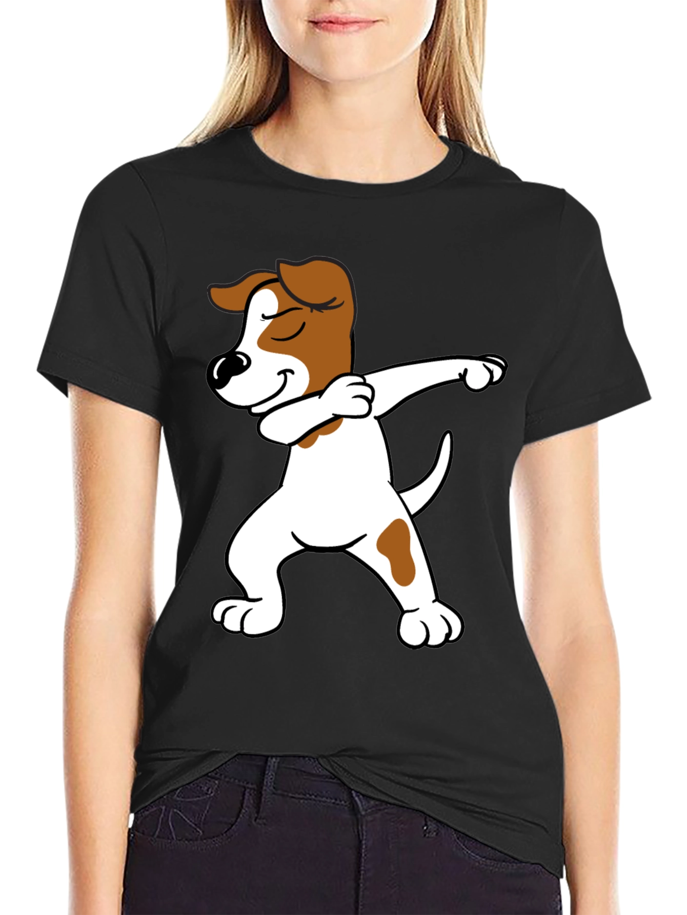 Dabbing Dog Graphic Tee - Black Cotton T-Shirt