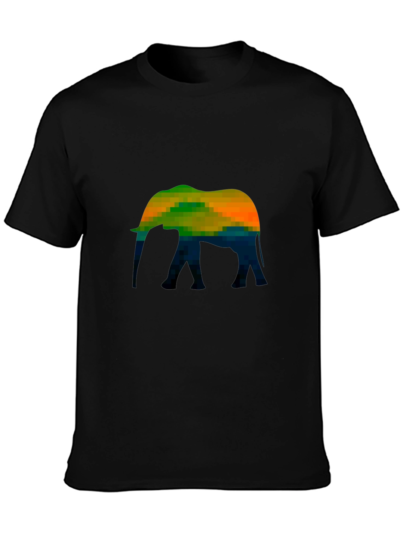 Pixelated Elephant Graphic Tee - Black Cotton Casual T-Shirt