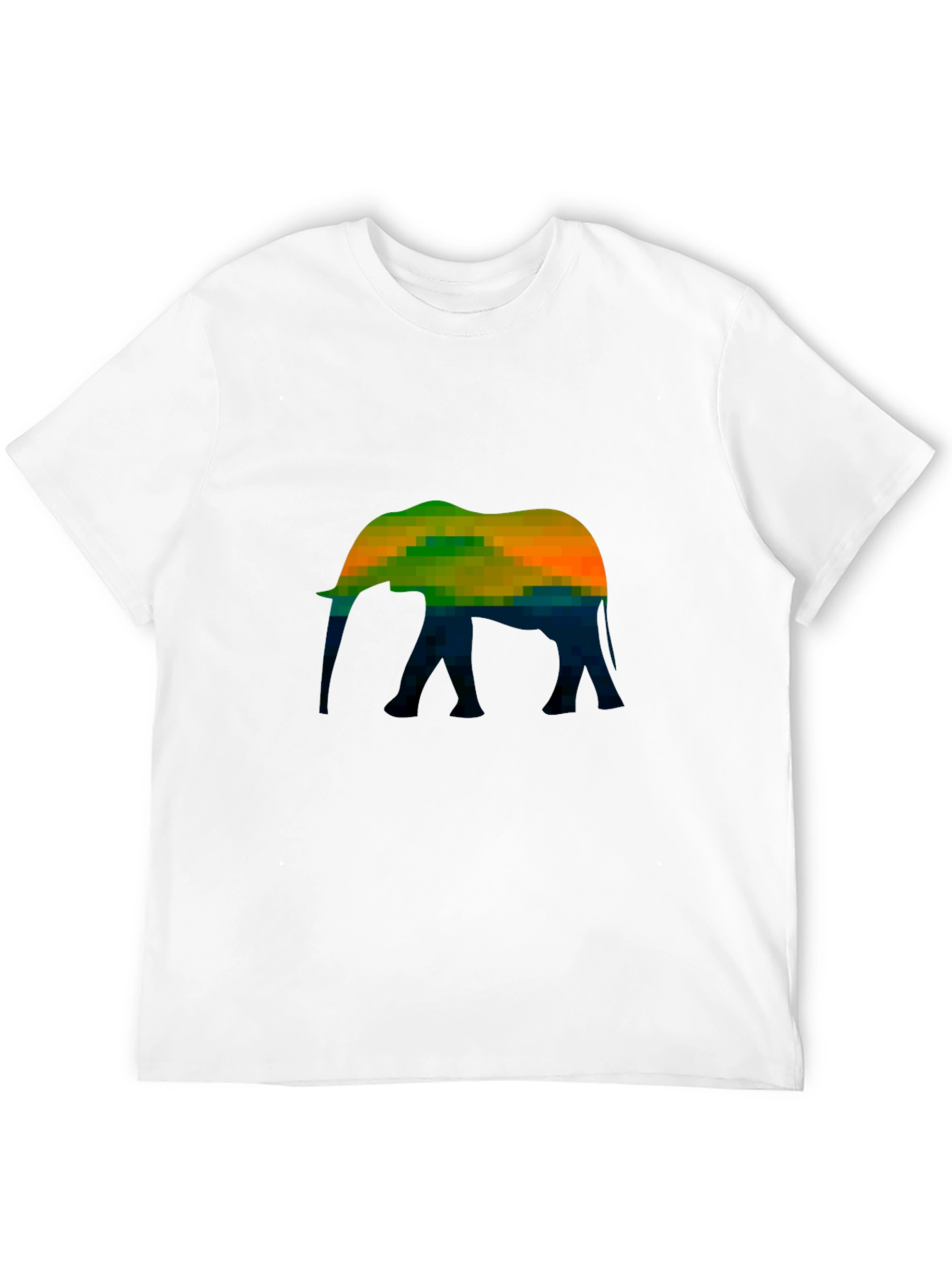 Pixelated Elephant Graphic Tee - Black Cotton Casual T-Shirt