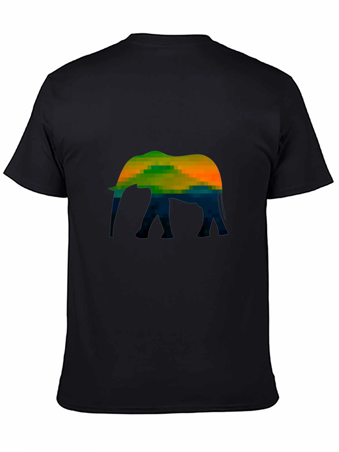 Pixelated Elephant Graphic Tee - Black Cotton Casual T-Shirt