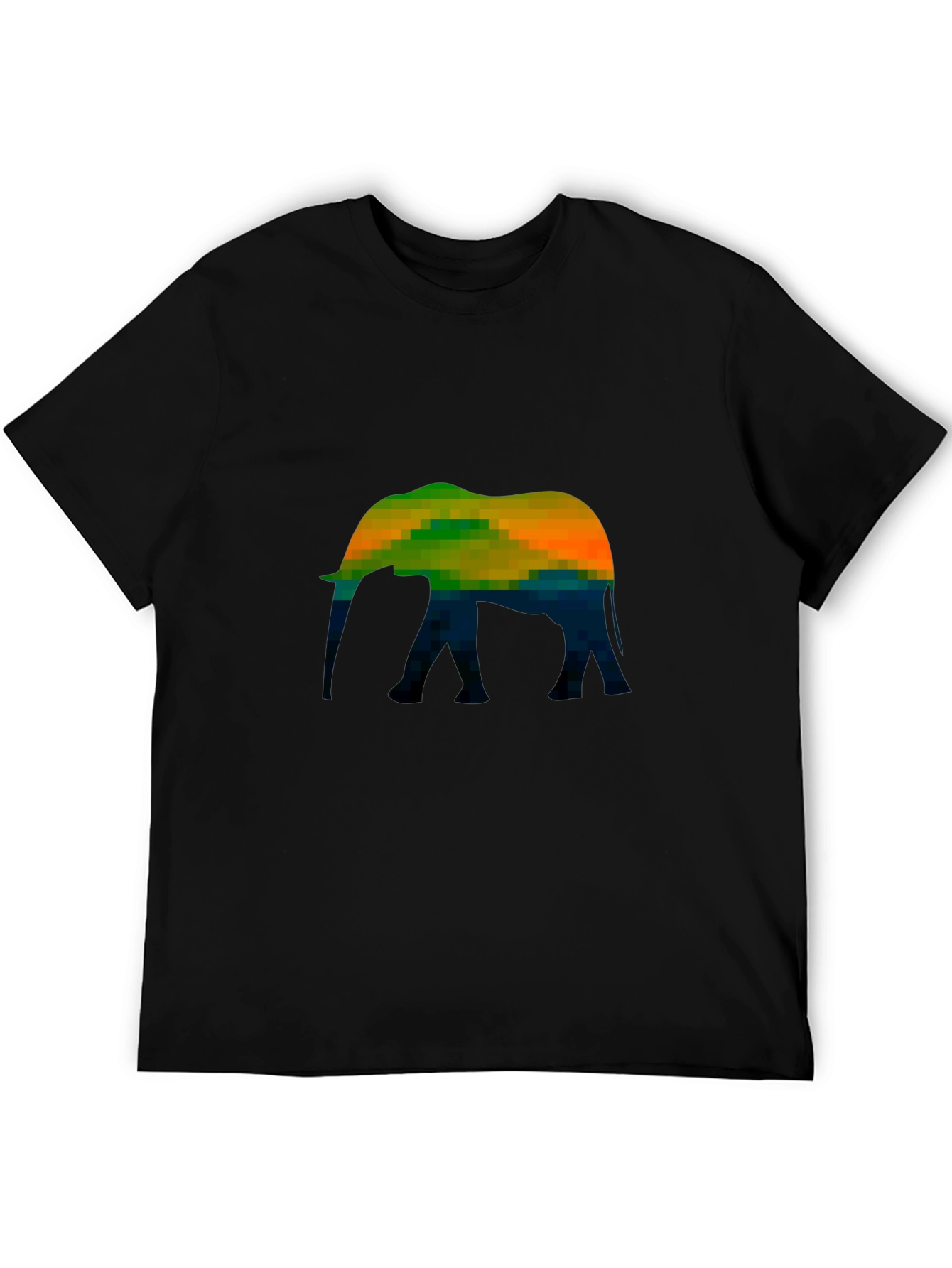 Pixelated Elephant Graphic Tee - Black Cotton Casual T-Shirt