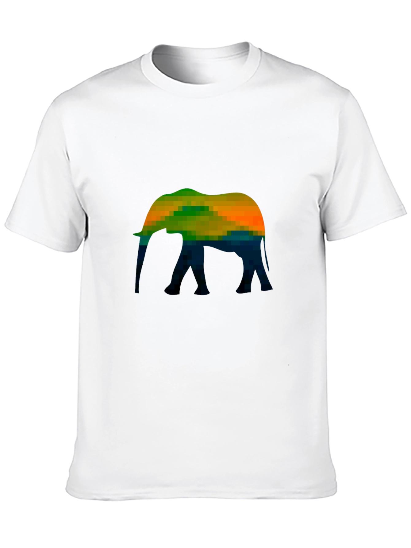 Pixelated Elephant Graphic Tee - Black Cotton Casual T-Shirt
