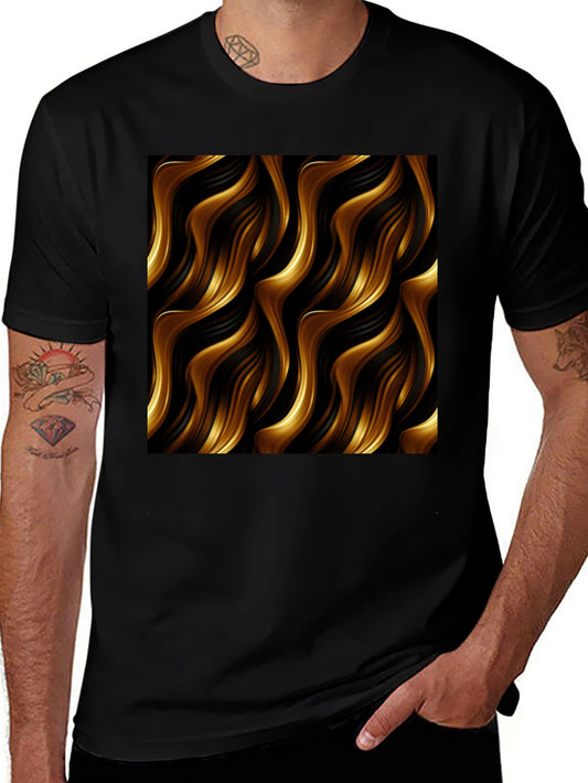 Stylish Black Tee with Abstract Gold Wave Design