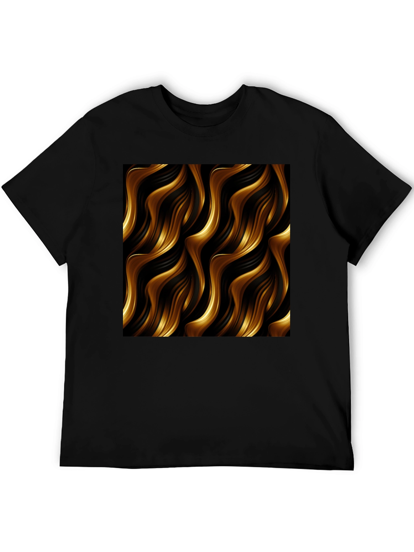 Stylish Black Tee with Abstract Gold Wave Design