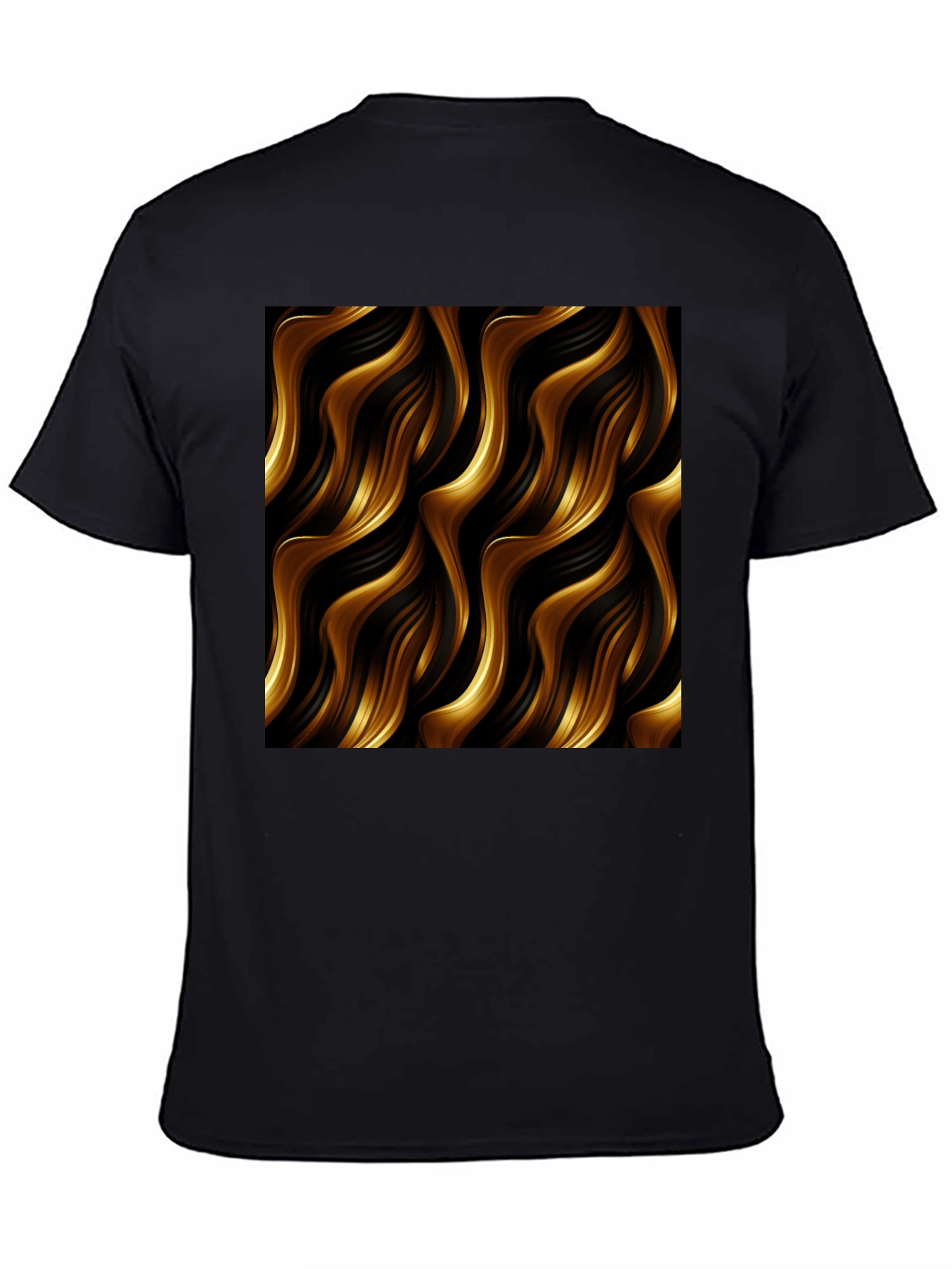 Stylish Black Tee with Abstract Gold Wave Design