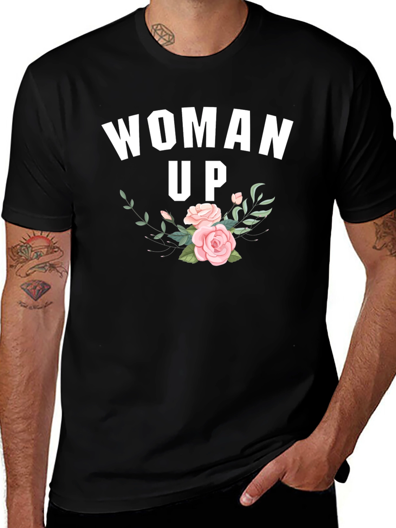 Woman Up Floral Graphic Black T-Shirt