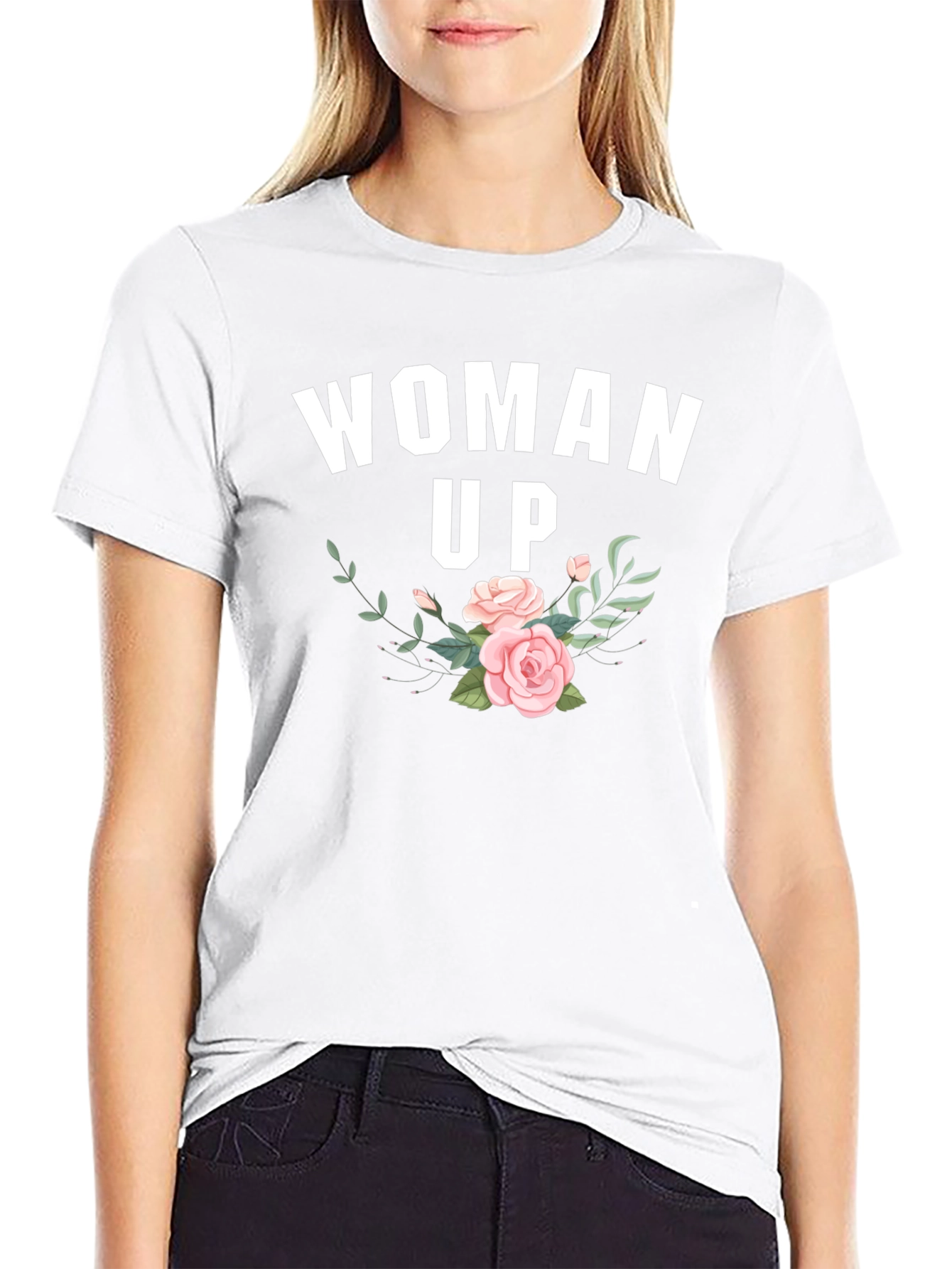 Woman Up Floral Graphic Black T-Shirt