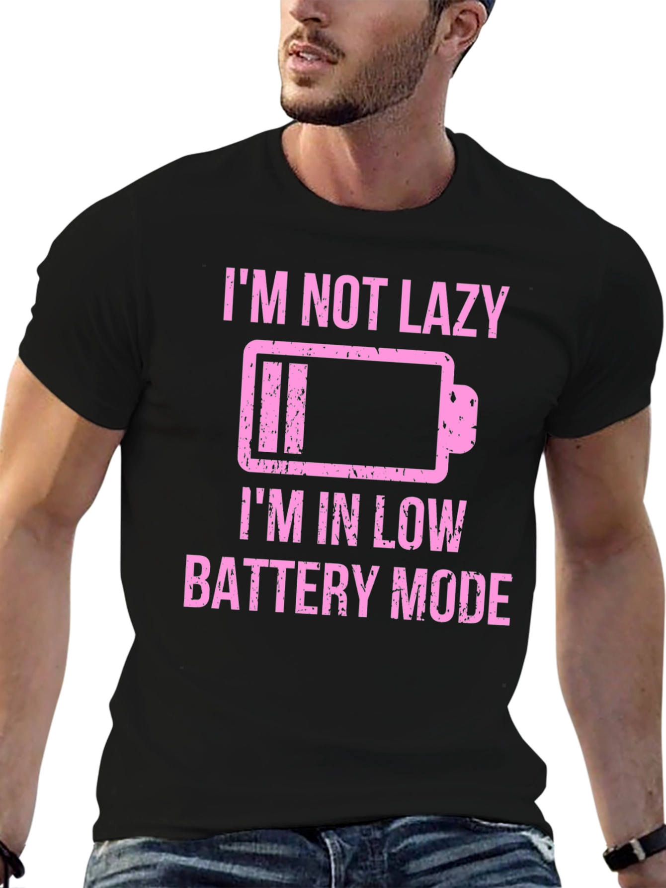 Funny Low Battery Mode Graphic Tee - Black