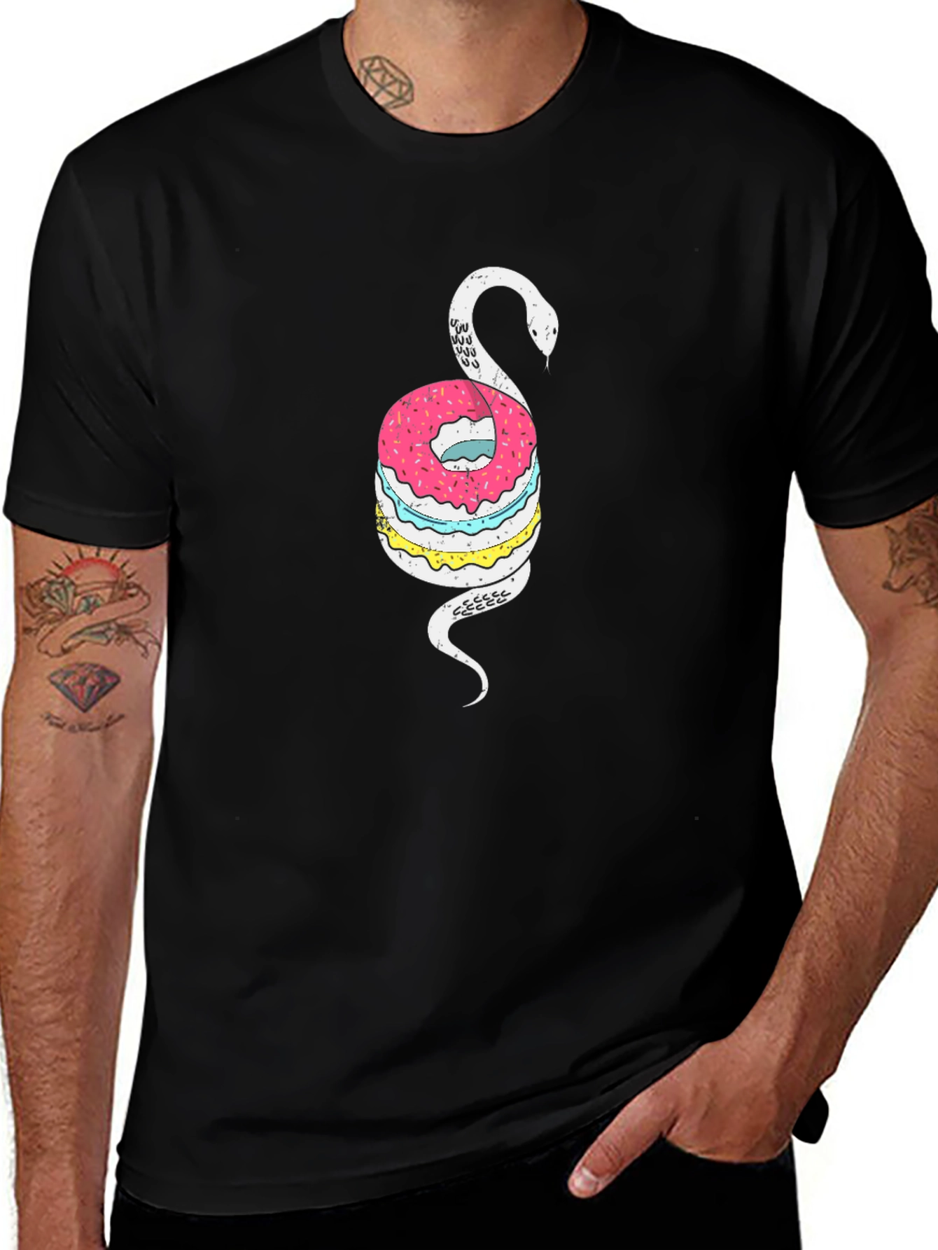 Donut Snake Graphic Tee - Quirky Black T-Shirt