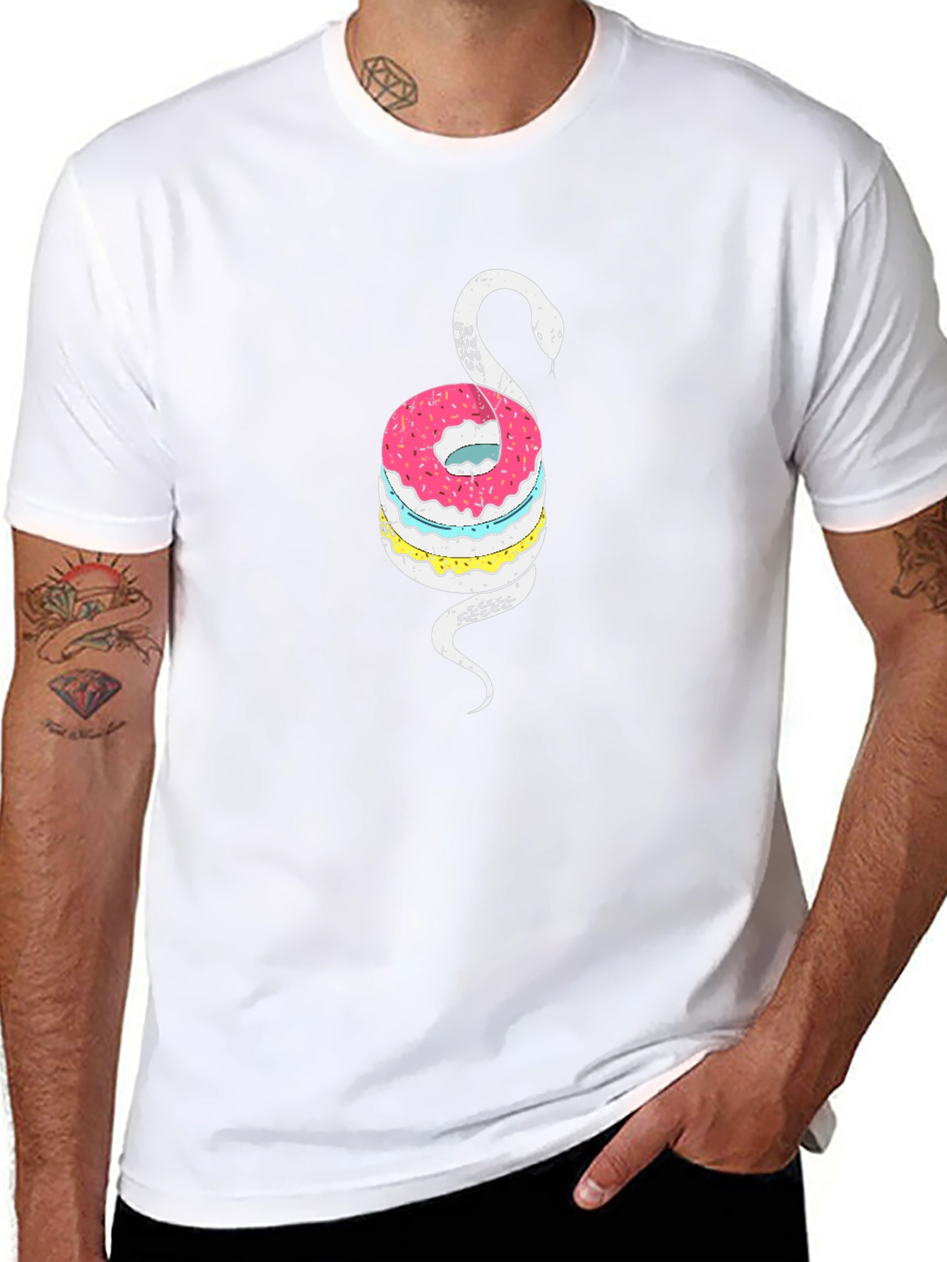 Donut Snake Graphic Tee - Quirky Black T-Shirt