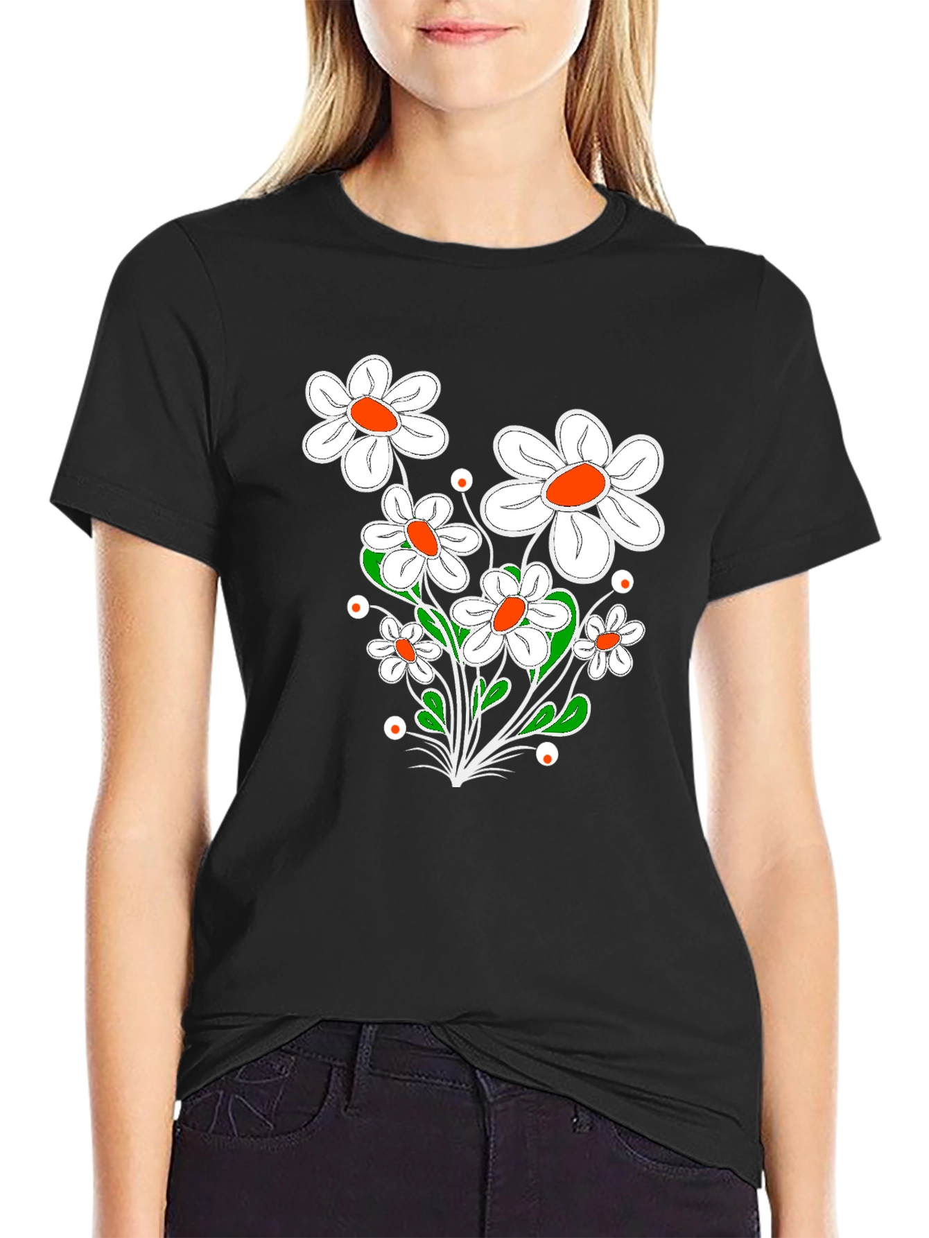 Floral Graphic Print Black T-Shirt