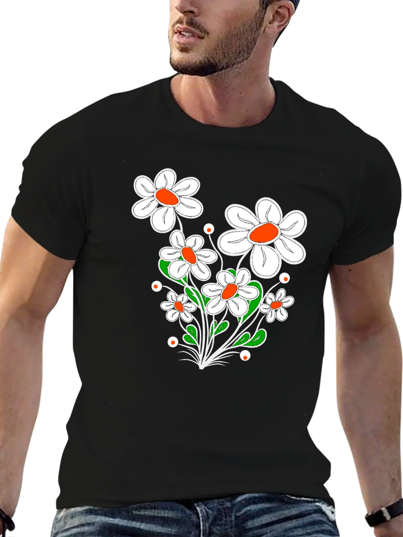 Floral Graphic Print Black T-Shirt
