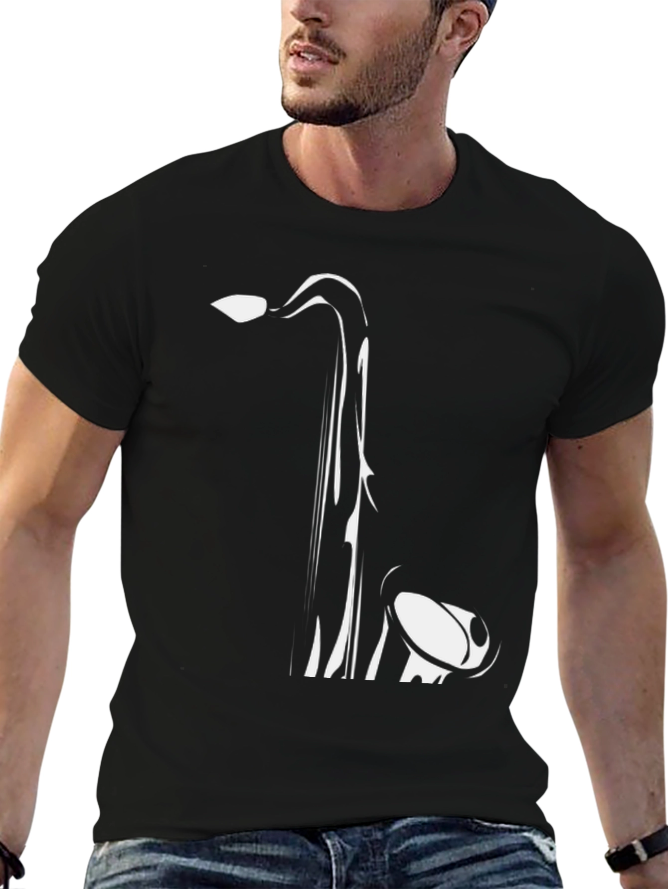 Saxophone Graphic Tee - Black Cotton Comfort
