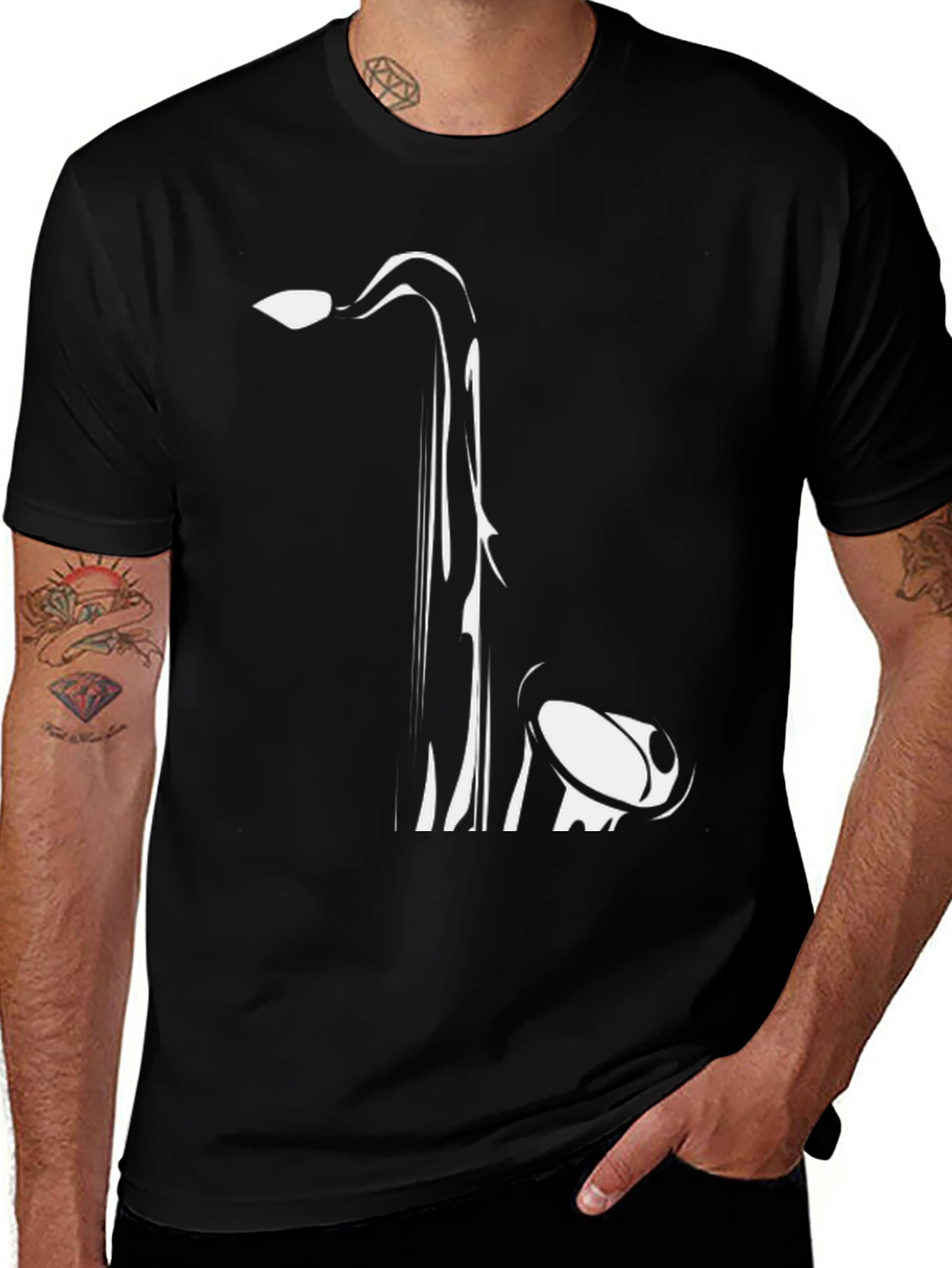 Saxophone Graphic Tee - Black Cotton Comfort