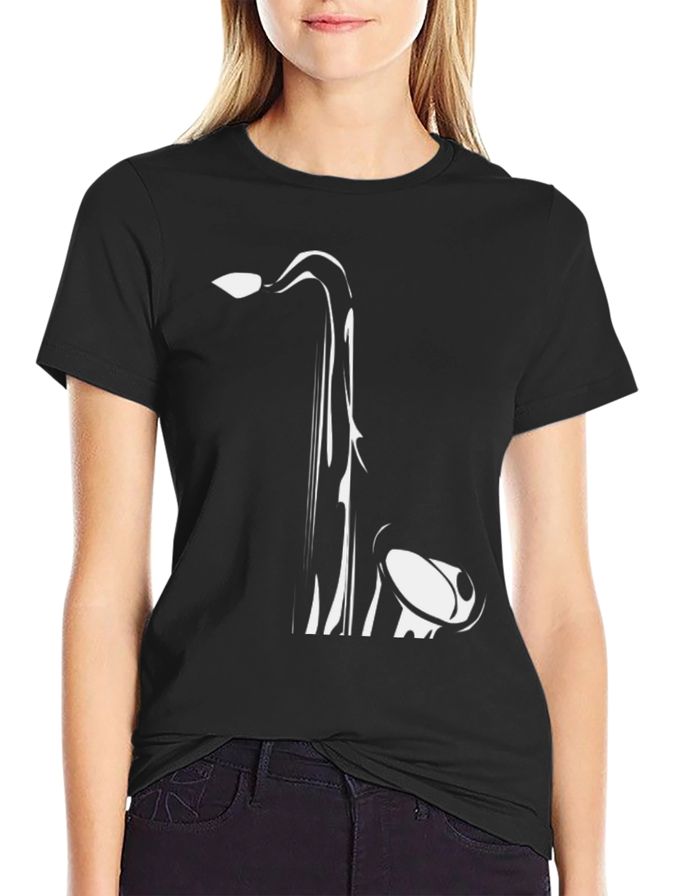 Saxophone Graphic Tee - Black Cotton Comfort