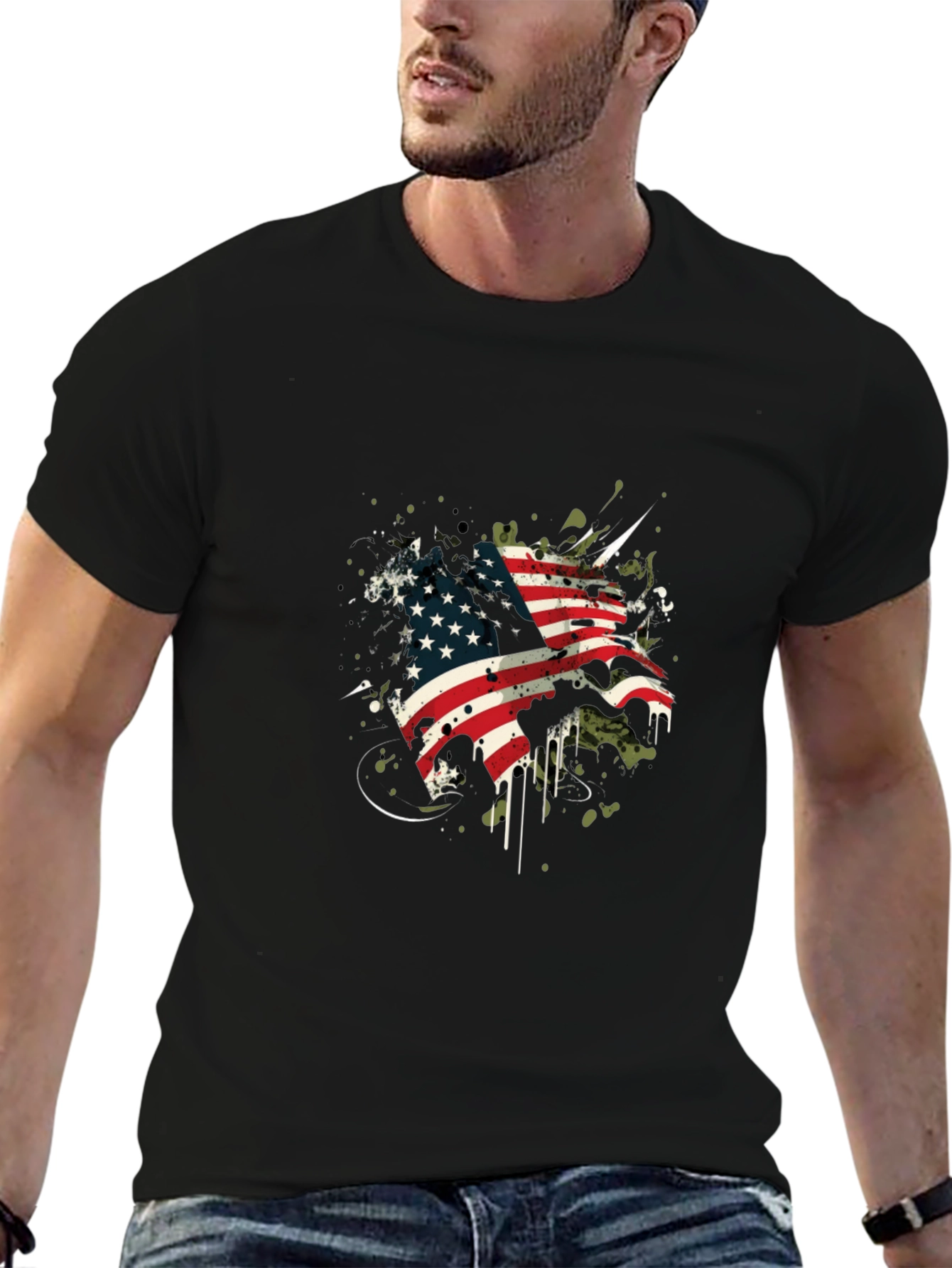 American Flag Graphic Black T-Shirt