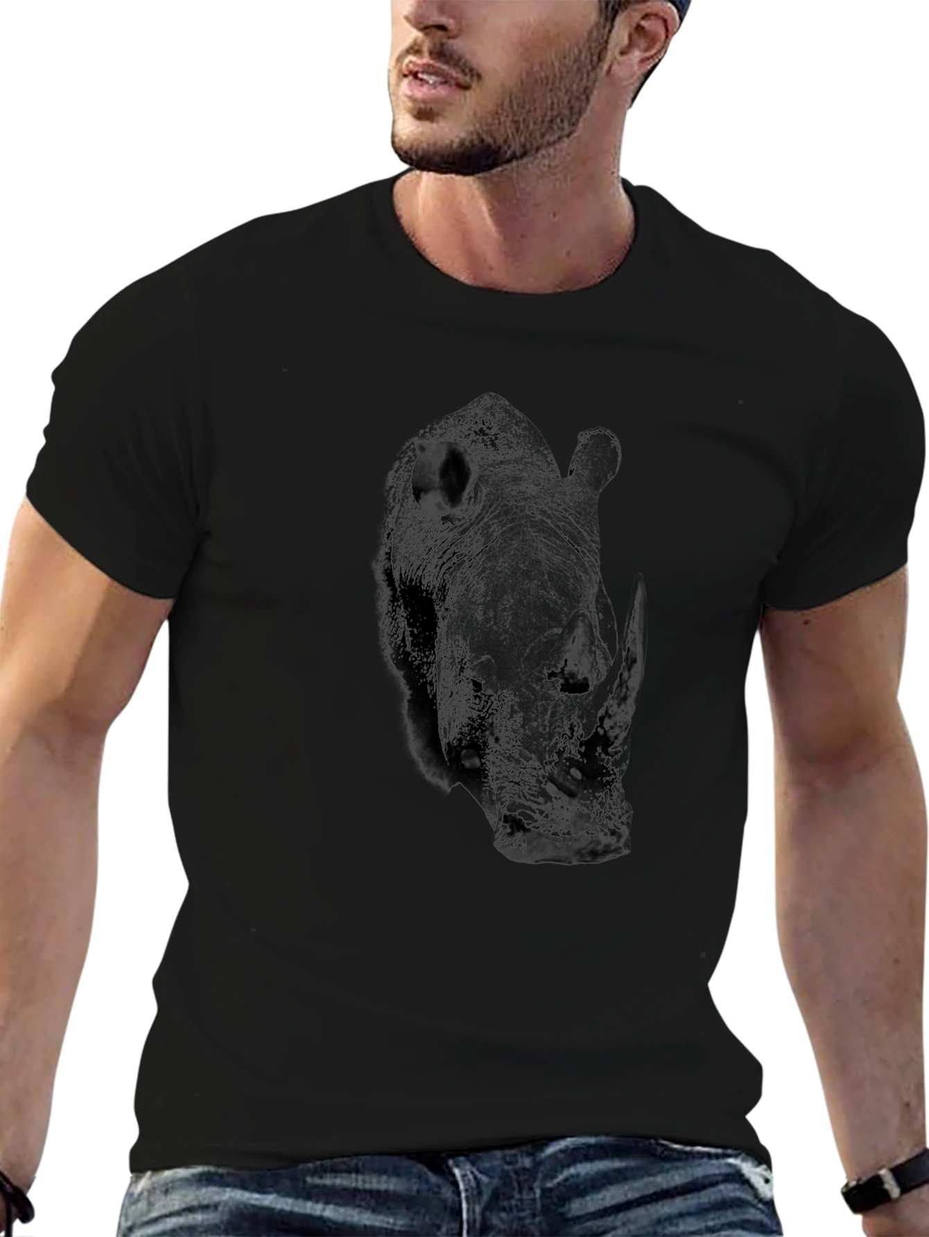 Black Rhino Graphic Tee - Unique Animal Design