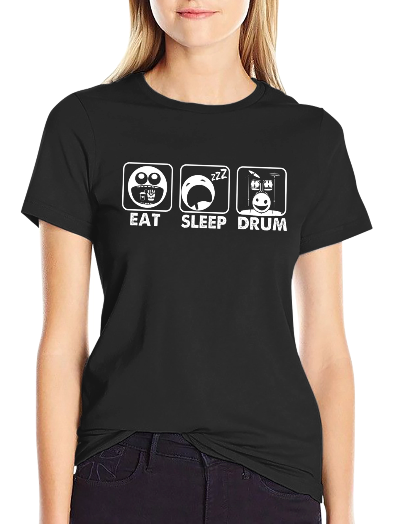 Eat Sleep Drum Black Graphic T-Shirt