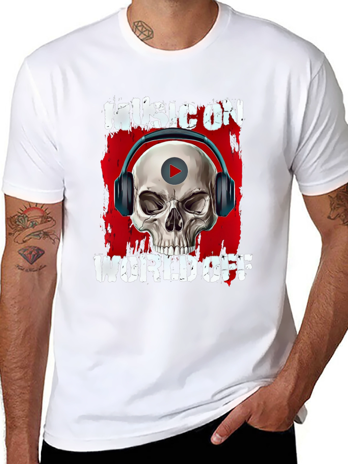 Music On World Off Skull Graphic T-Shirt