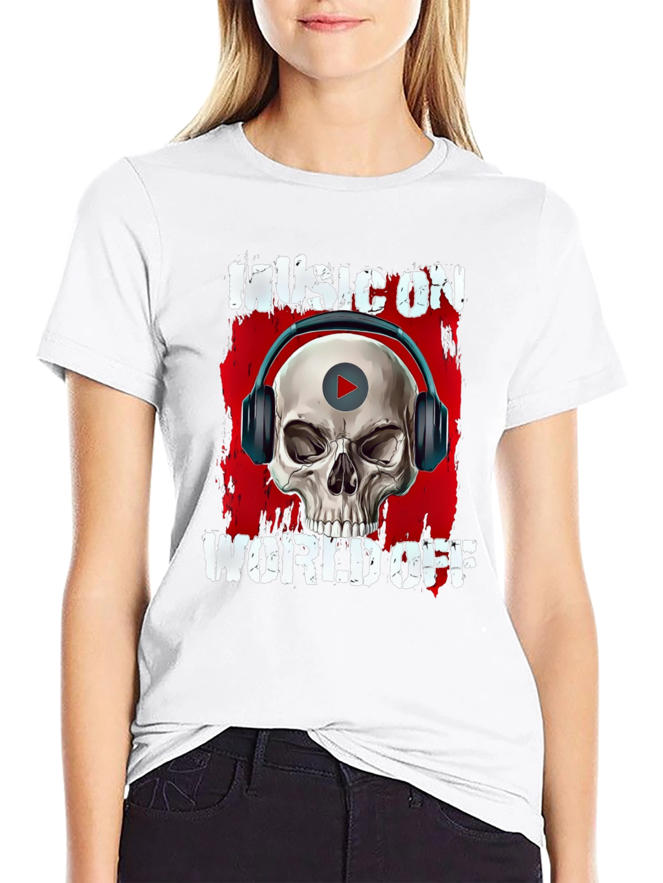 Music On World Off Skull Graphic T-Shirt