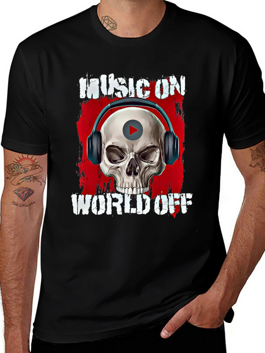 Music On World Off Skull Graphic T-Shirt