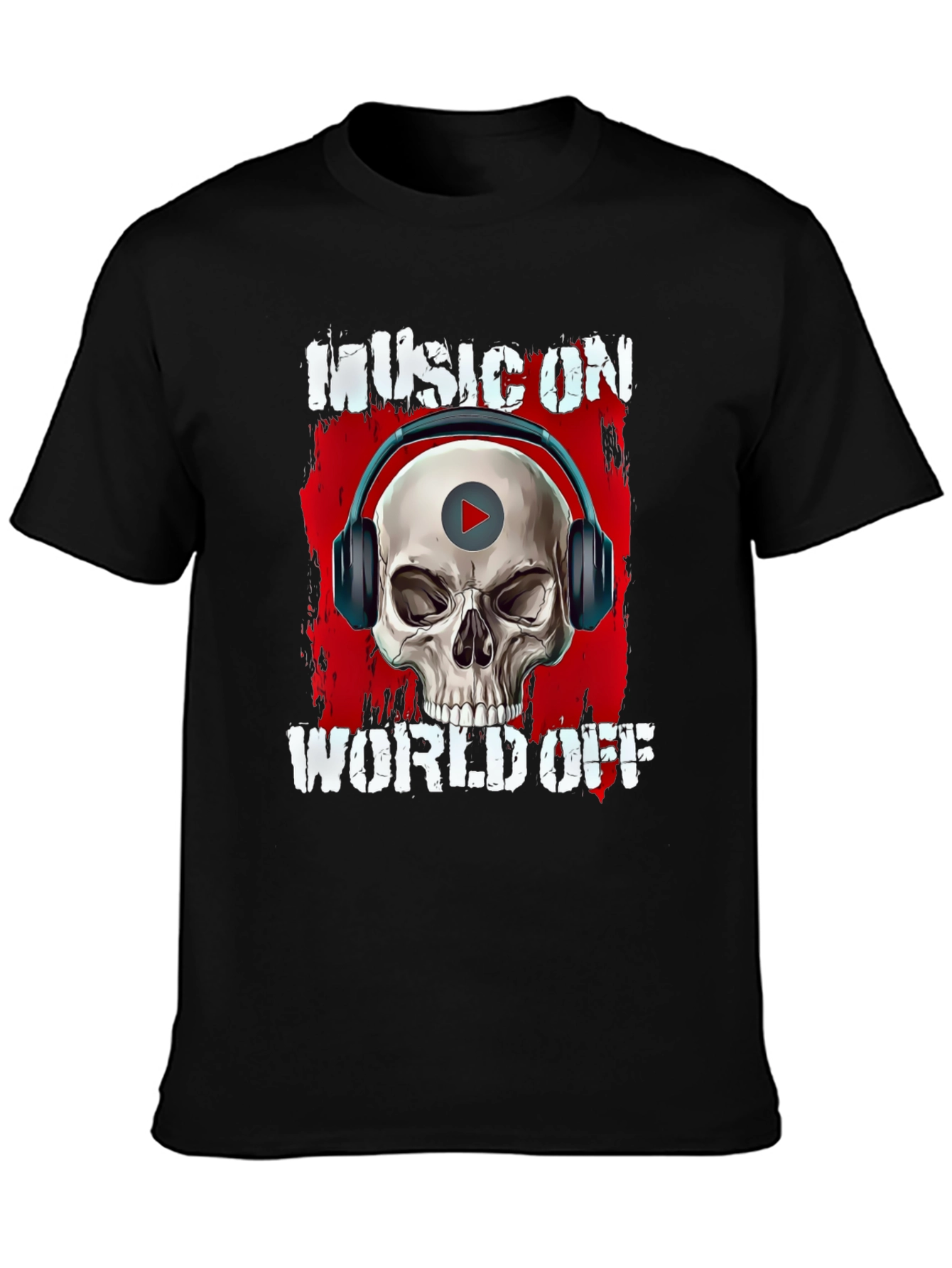 Music On World Off Skull Graphic T-Shirt