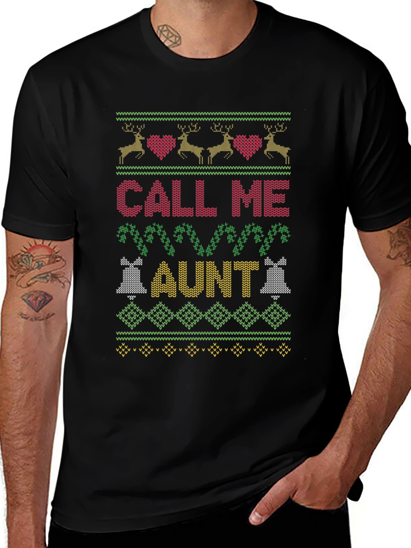 Call Me Aunt Christmas Sweater Style T-Shirt