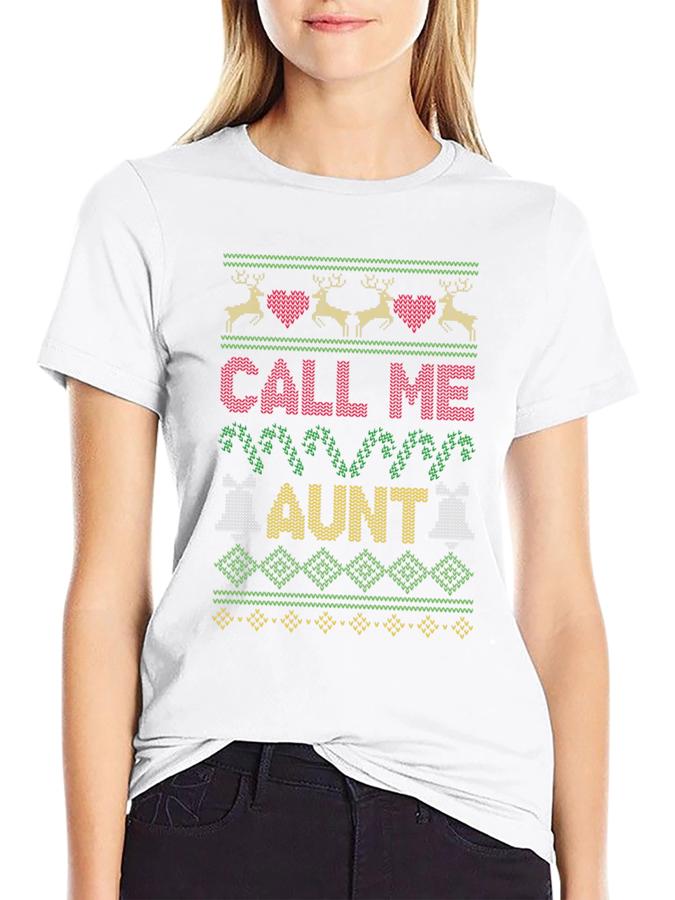 Call Me Aunt Christmas Sweater Style T-Shirt