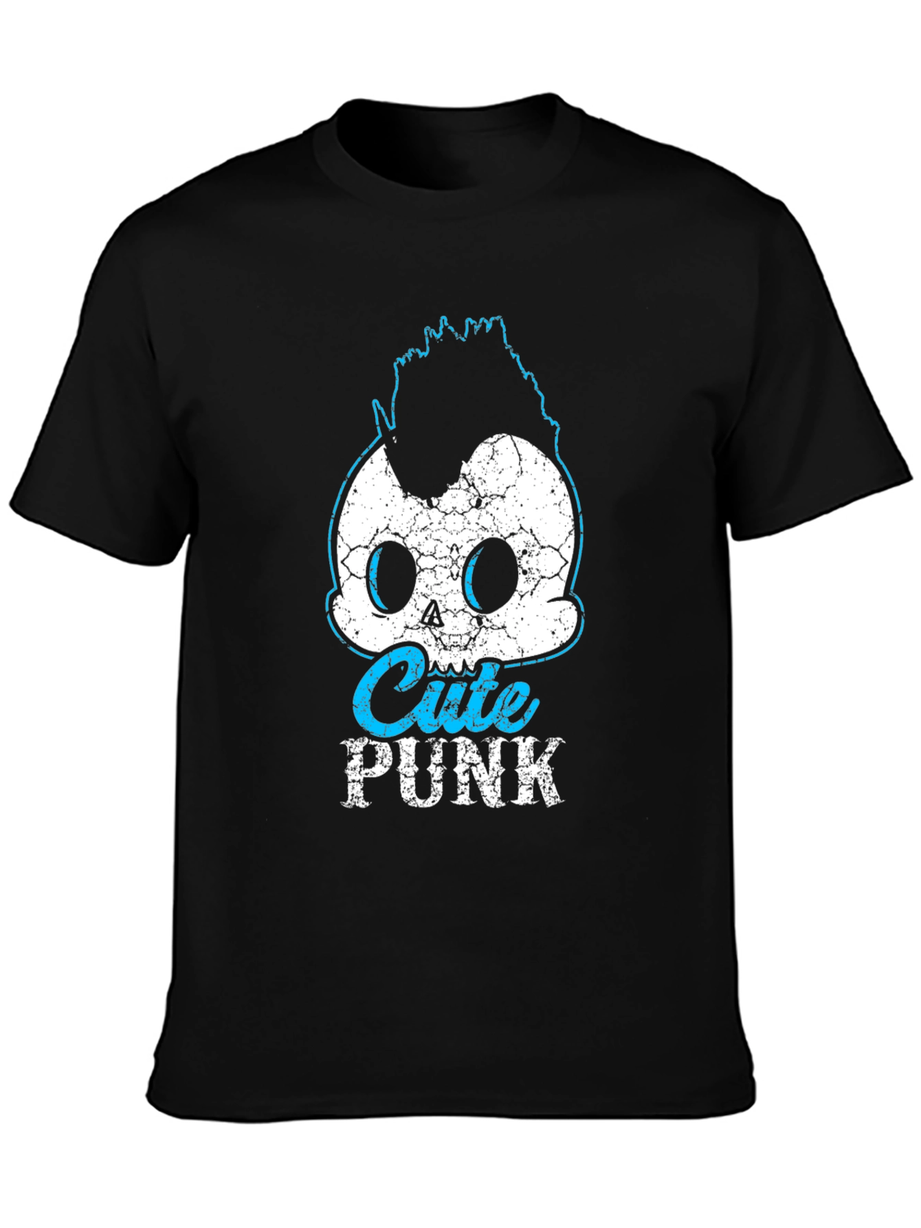 Cute Punk Skull Graphic Tee - Black Cotton T-Shirt