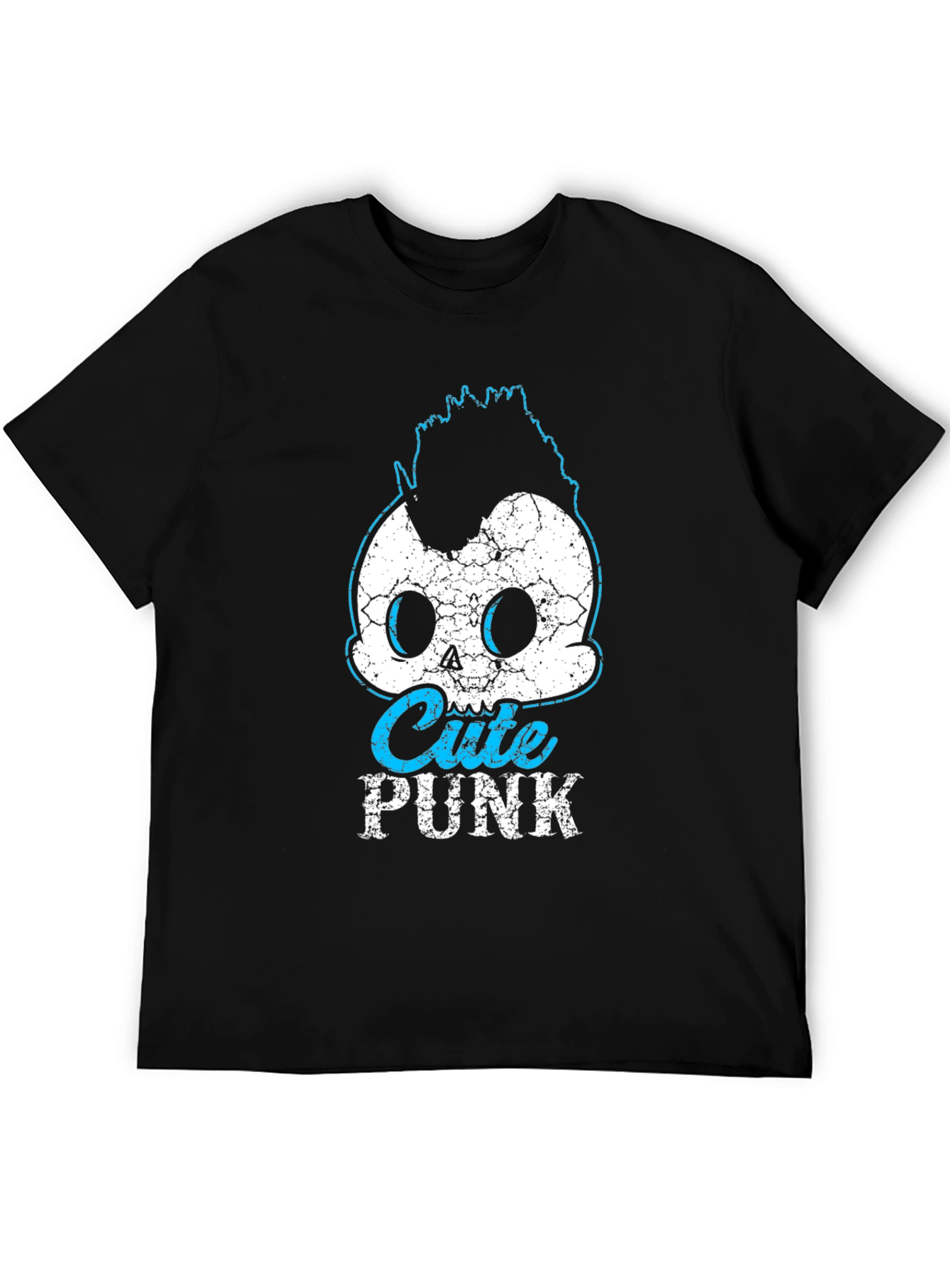 Cute Punk Skull Graphic Tee - Black Cotton T-Shirt