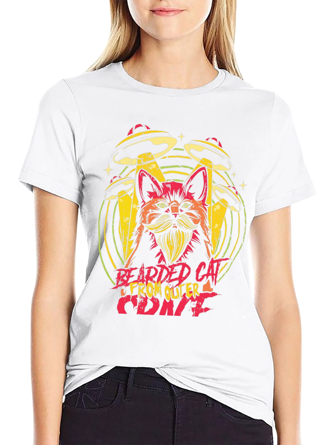 Bearded Cat From Outer Space Graphic Tee