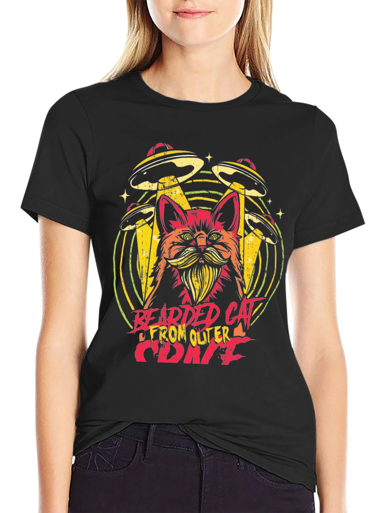 Bearded Cat From Outer Space Graphic Tee