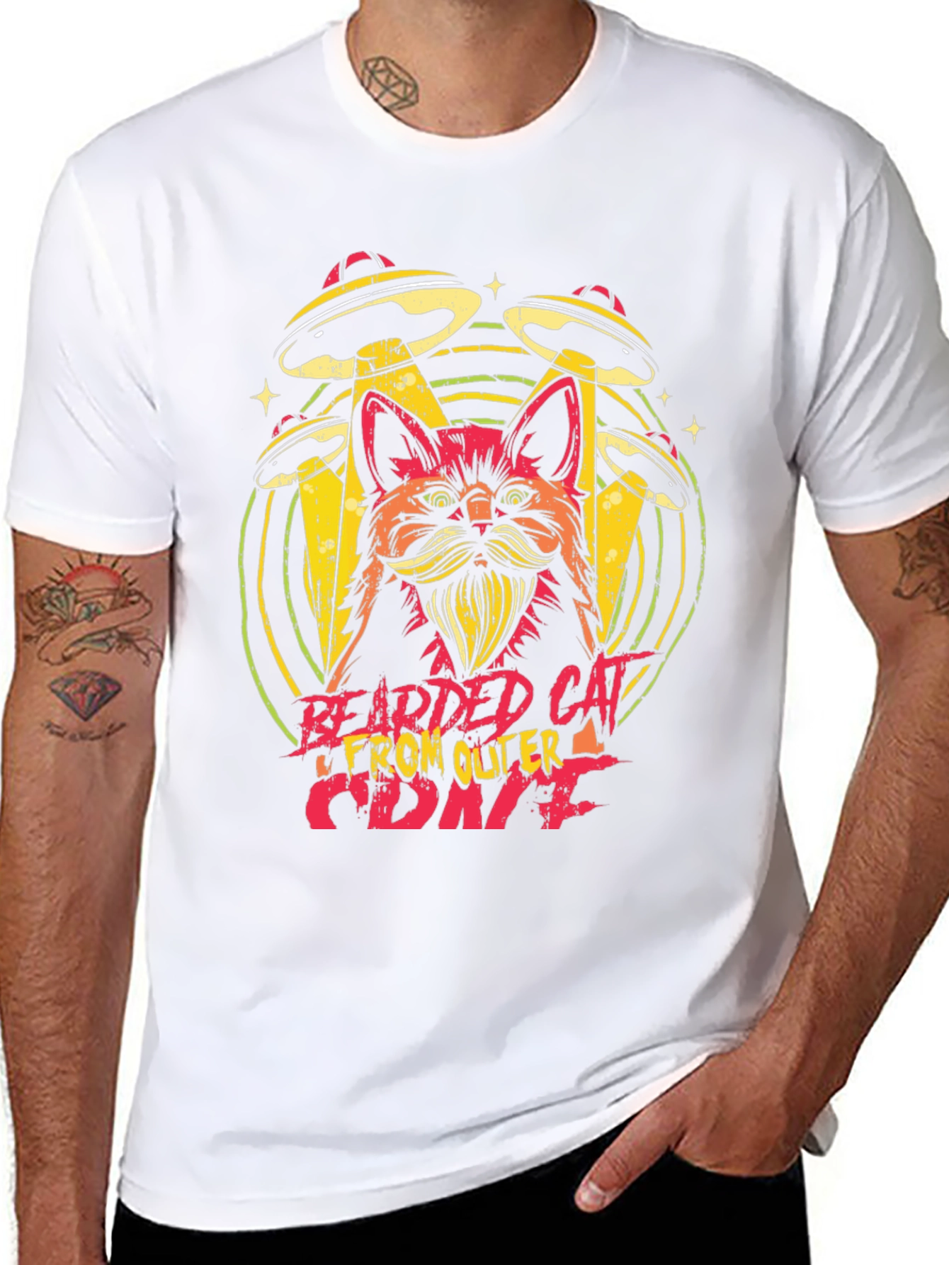 Bearded Cat From Outer Space Graphic Tee