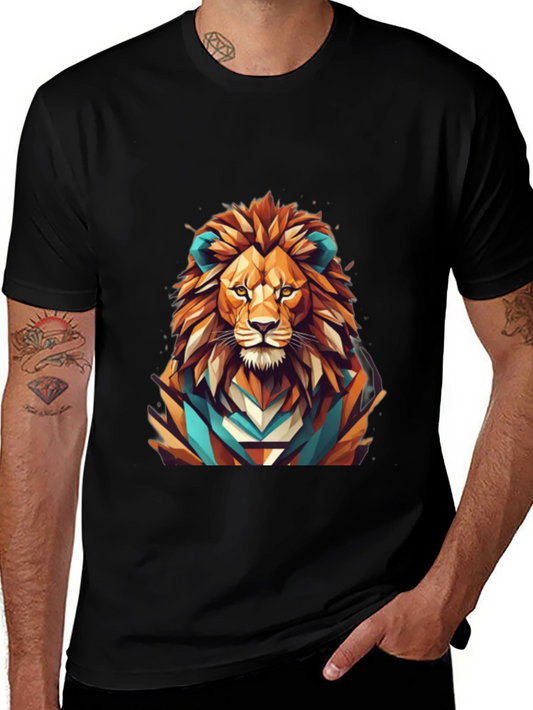 Geometric Lion Graphic Tee - Mens Black T-Shirt