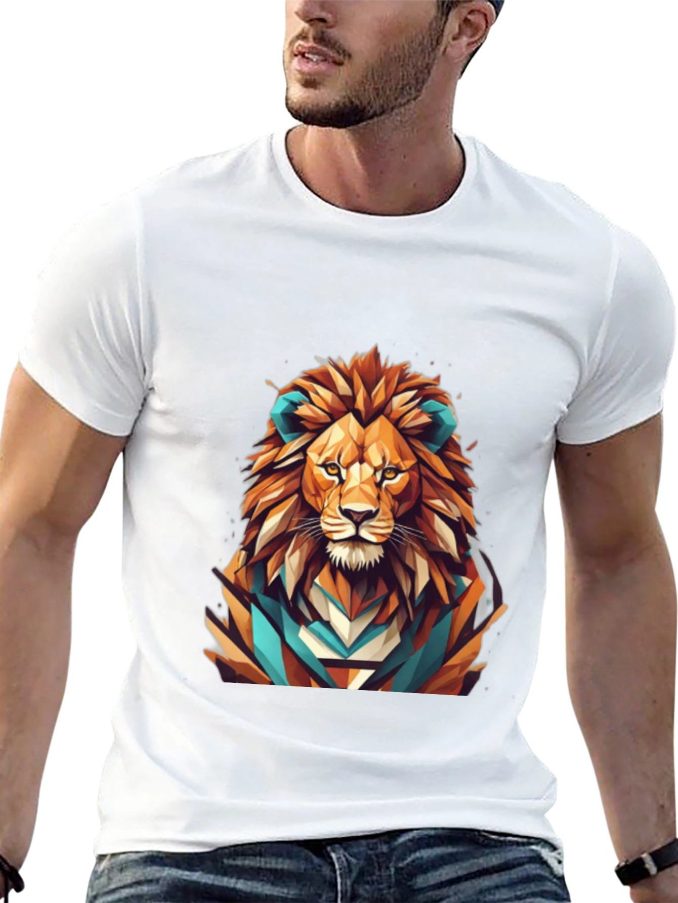 Geometric Lion Graphic Tee - Mens Black T-Shirt