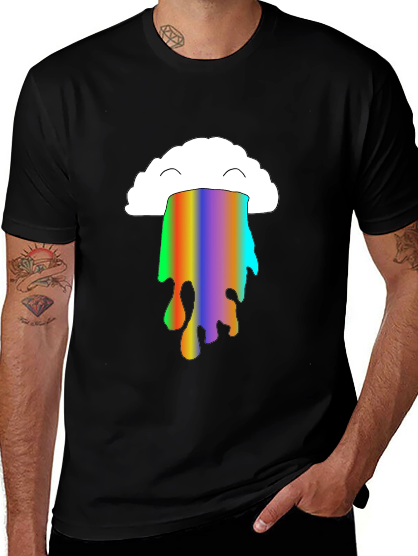 Rainbow Cloud Puke Graphic Tee - Black