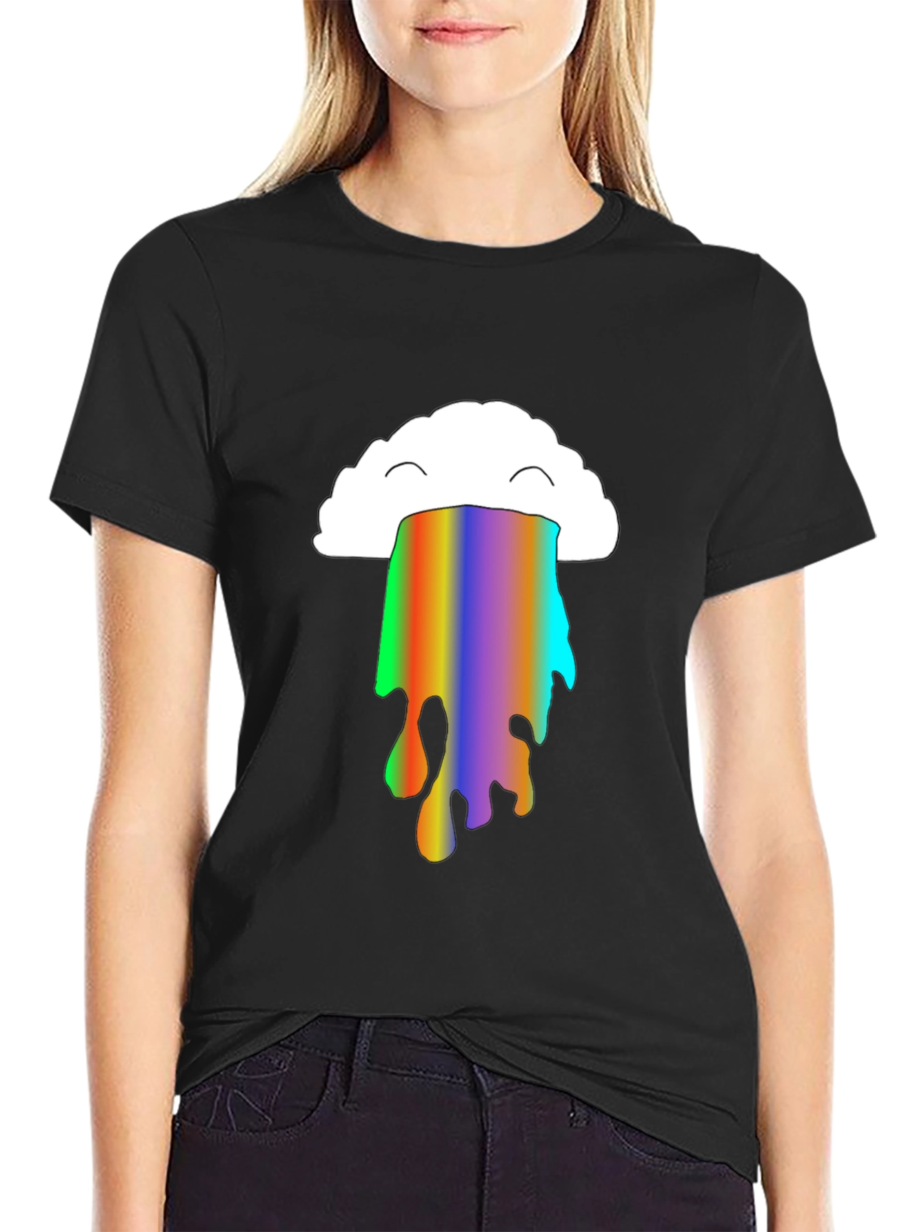 Rainbow Cloud Puke Graphic Tee - Black