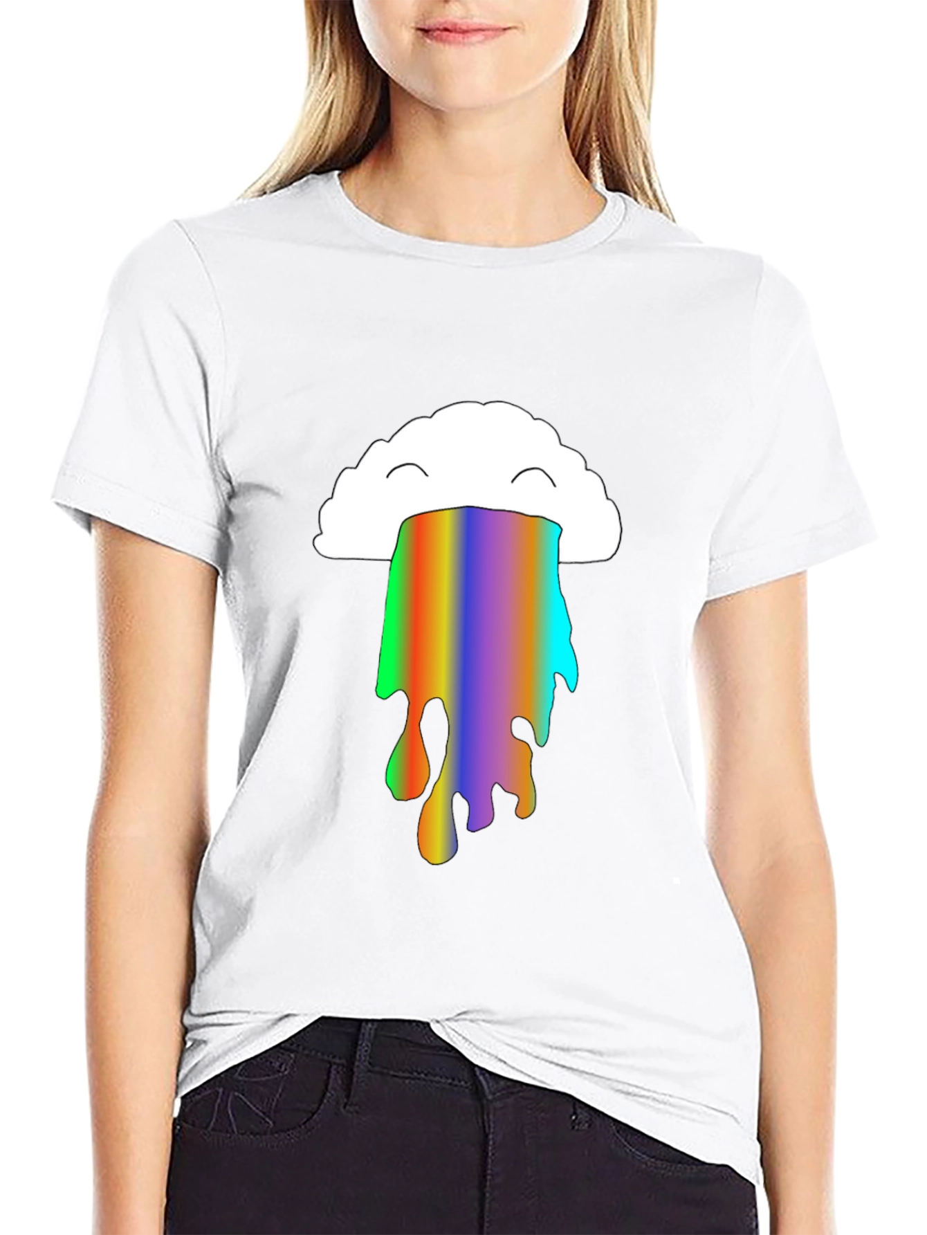 Rainbow Cloud Puke Graphic Tee - Black