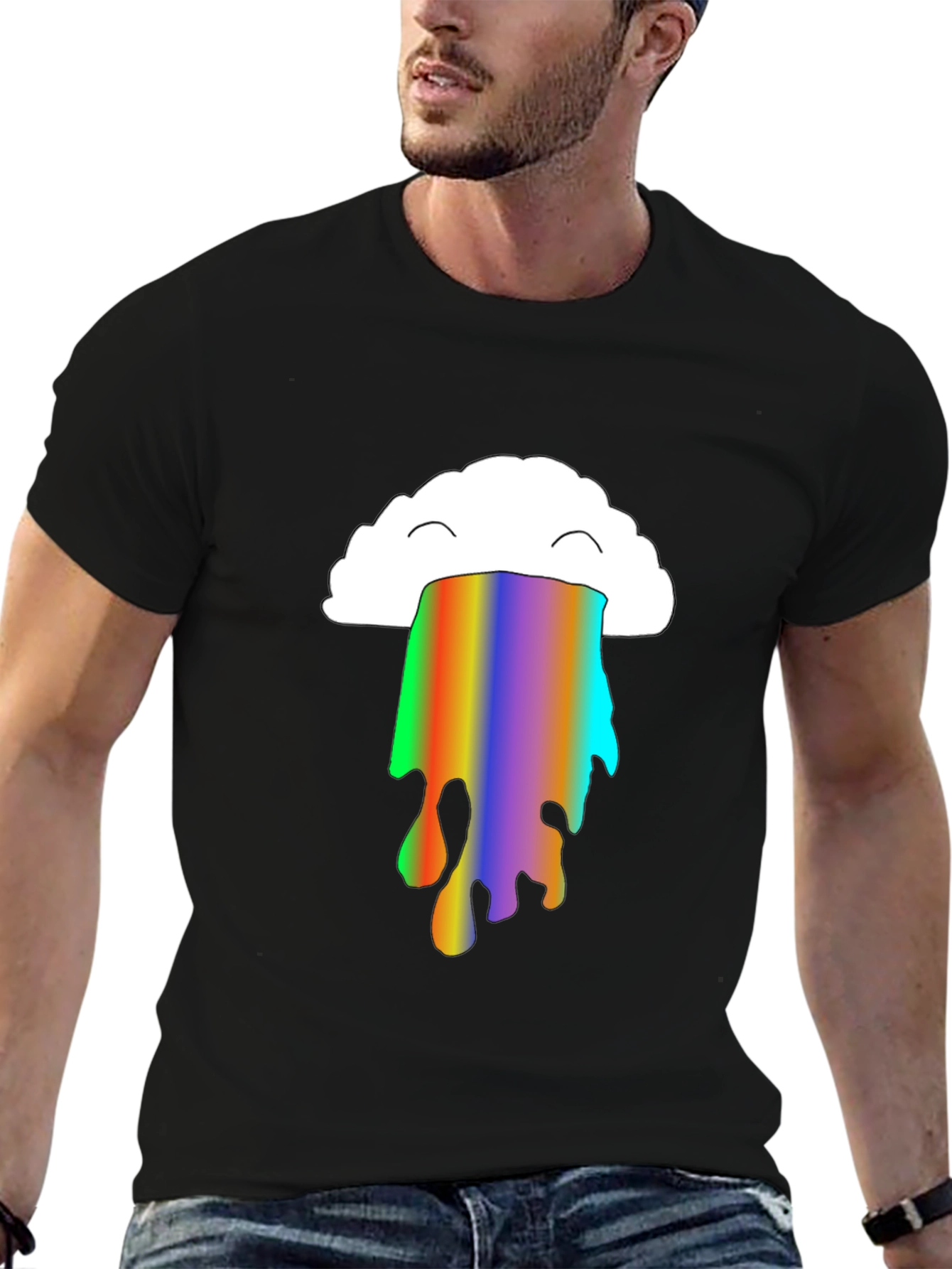Rainbow Cloud Puke Graphic Tee - Black