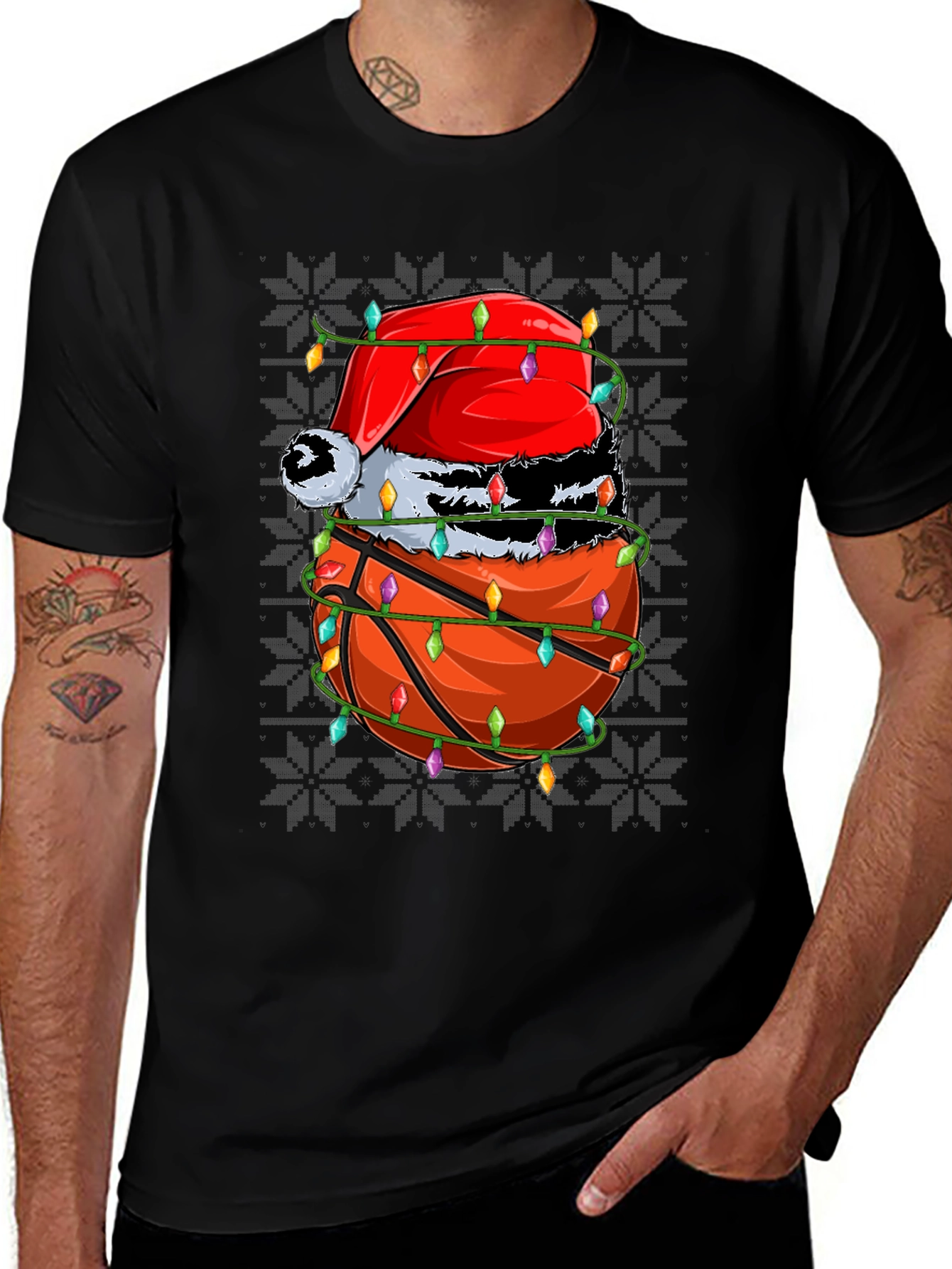 Festive Basketball Santa Hat T-Shirt